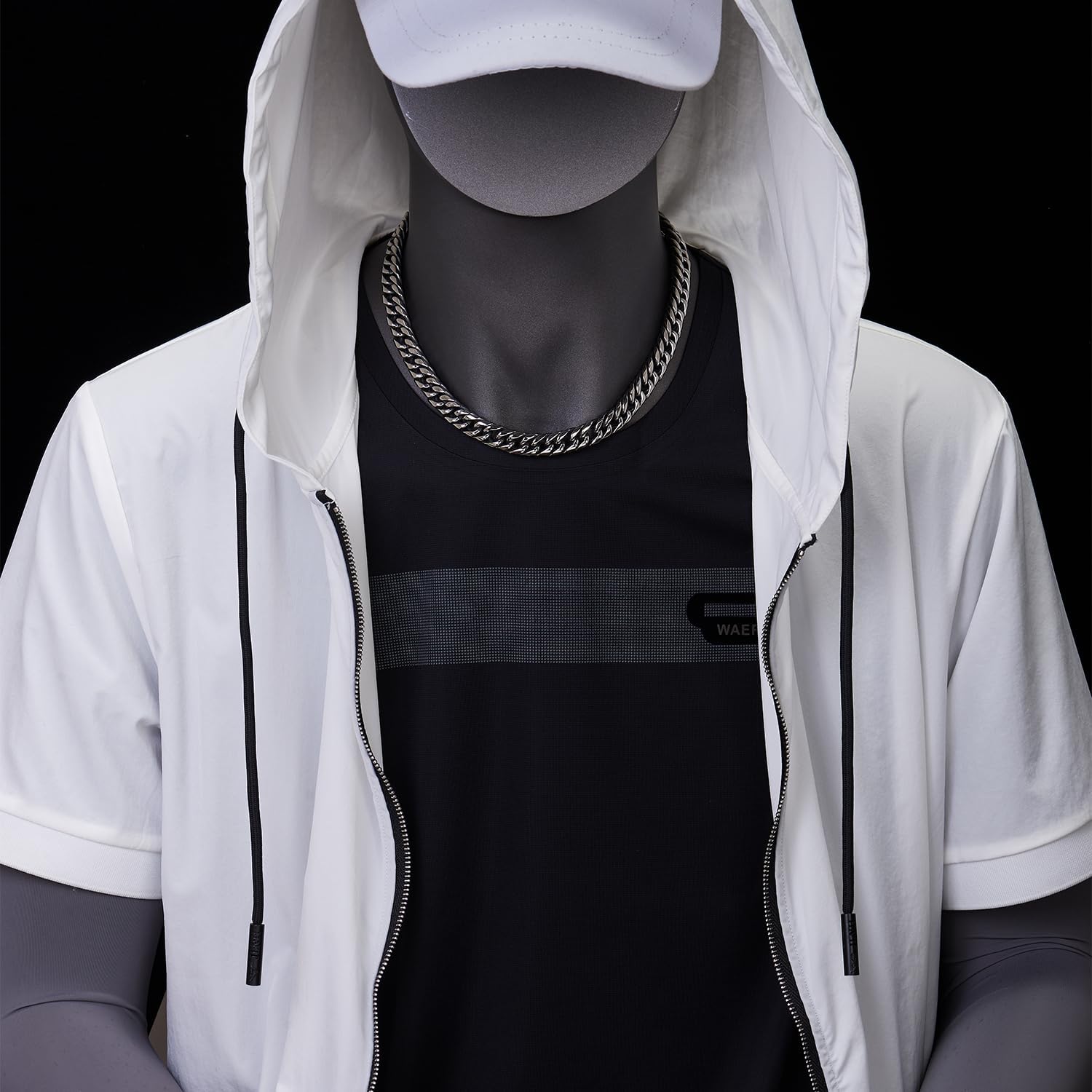 COOLSTEELANDBEYOND Steel Silver Black Curb Chain Necklace, Miami Cuban Chain Necklace for Man, 11mm Wide 18 Inch Long - Image 2