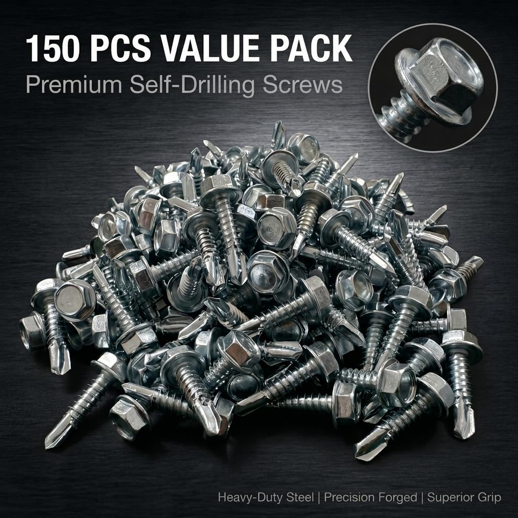 1/4” x 1”with 3/8” Head Self-Drilling Screws Hex Washer Self Tapping Screws