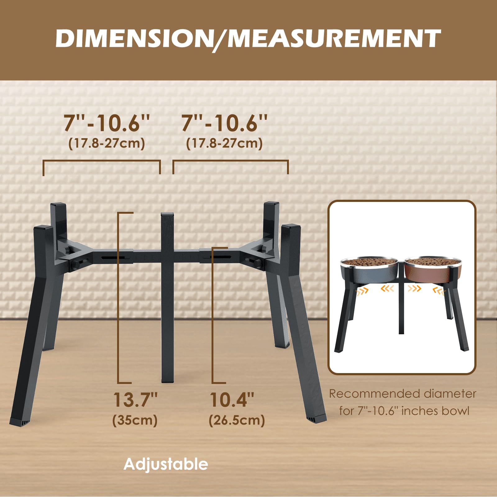Soporte de cuenco para perros grandes, cuencos elevados de ancho ajustable para cuencos de 7 a 10.6 pulgadas de ancho, cuenco elevado de comida y agua para perros, soporte para cuencos de perro