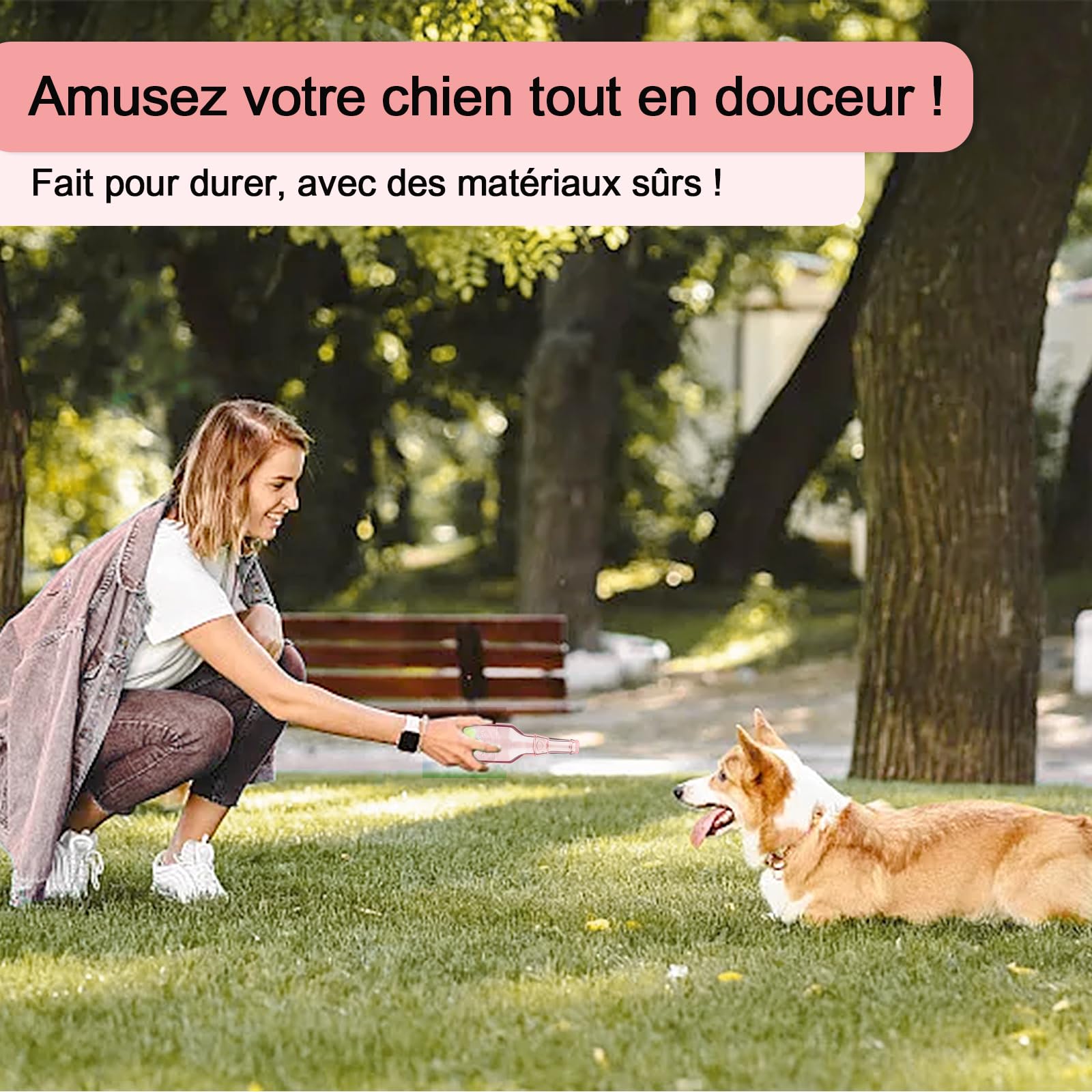 Jouet pour Chien en Bouteille de Caoutchouc, Jouets Interactif à Qui Couinement pour Chiot, Résistant à la Morsure Jouet pour Les dent pour Jeux Petits et Moyens Chiens (Rose)
