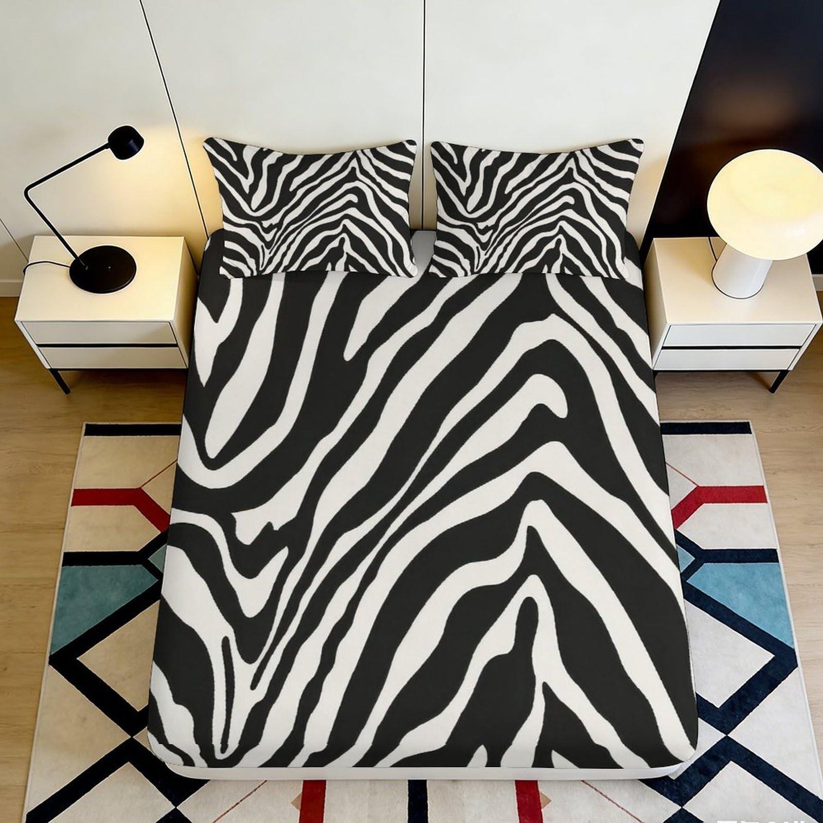 Uynsixtme Style-5 3D Printed Zebra Stripes Fitted Sheet Microfiber Deep Pocket Bedding Set Zebra Pattern Mattress Fitted Cover Elastic Hem Washable 140X200x25cm