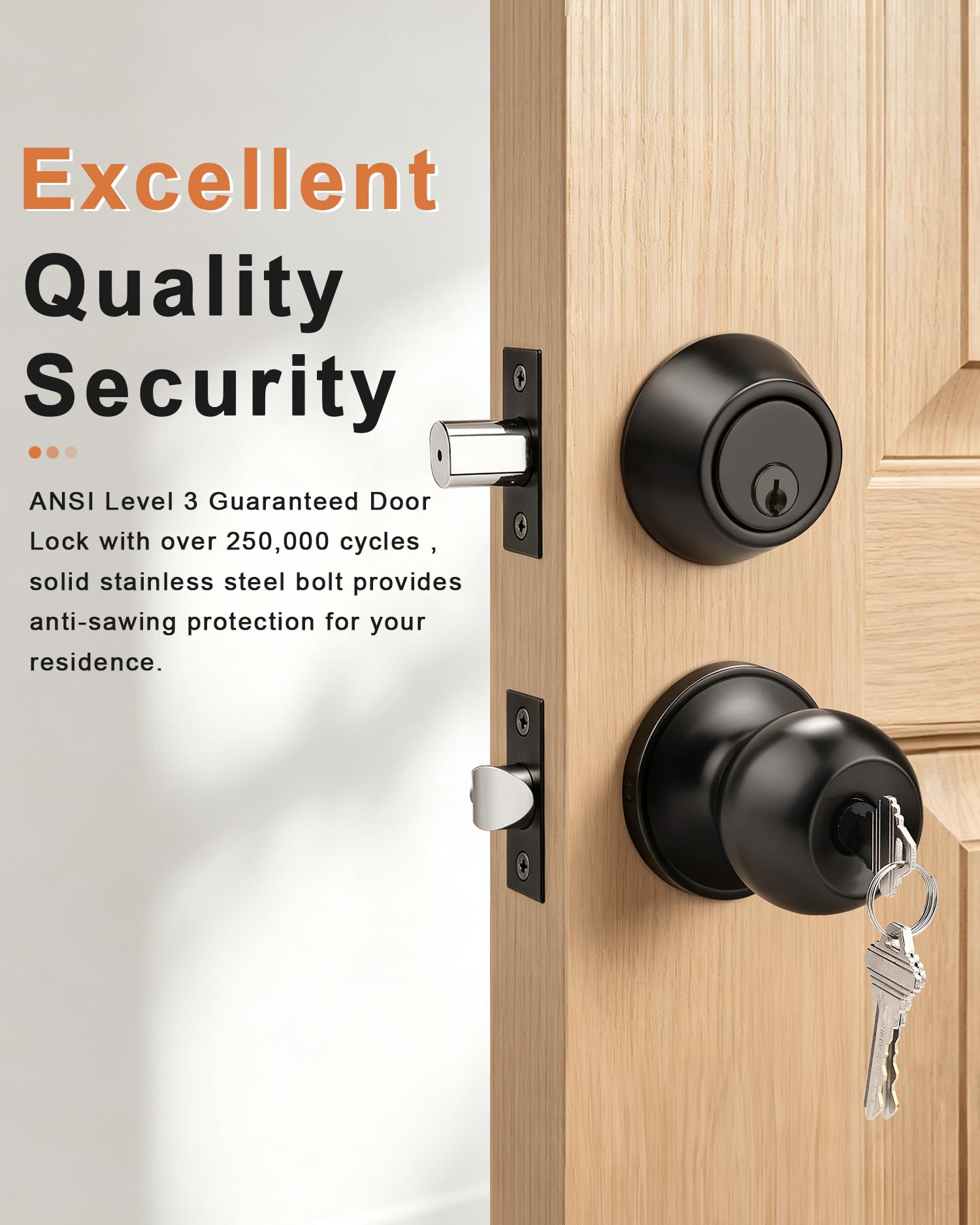 Probrico Matte Black Door Knob Set - Secure & Stylish -4 Probrico Matte Black Door Knob Set - Secure & Stylish -4
