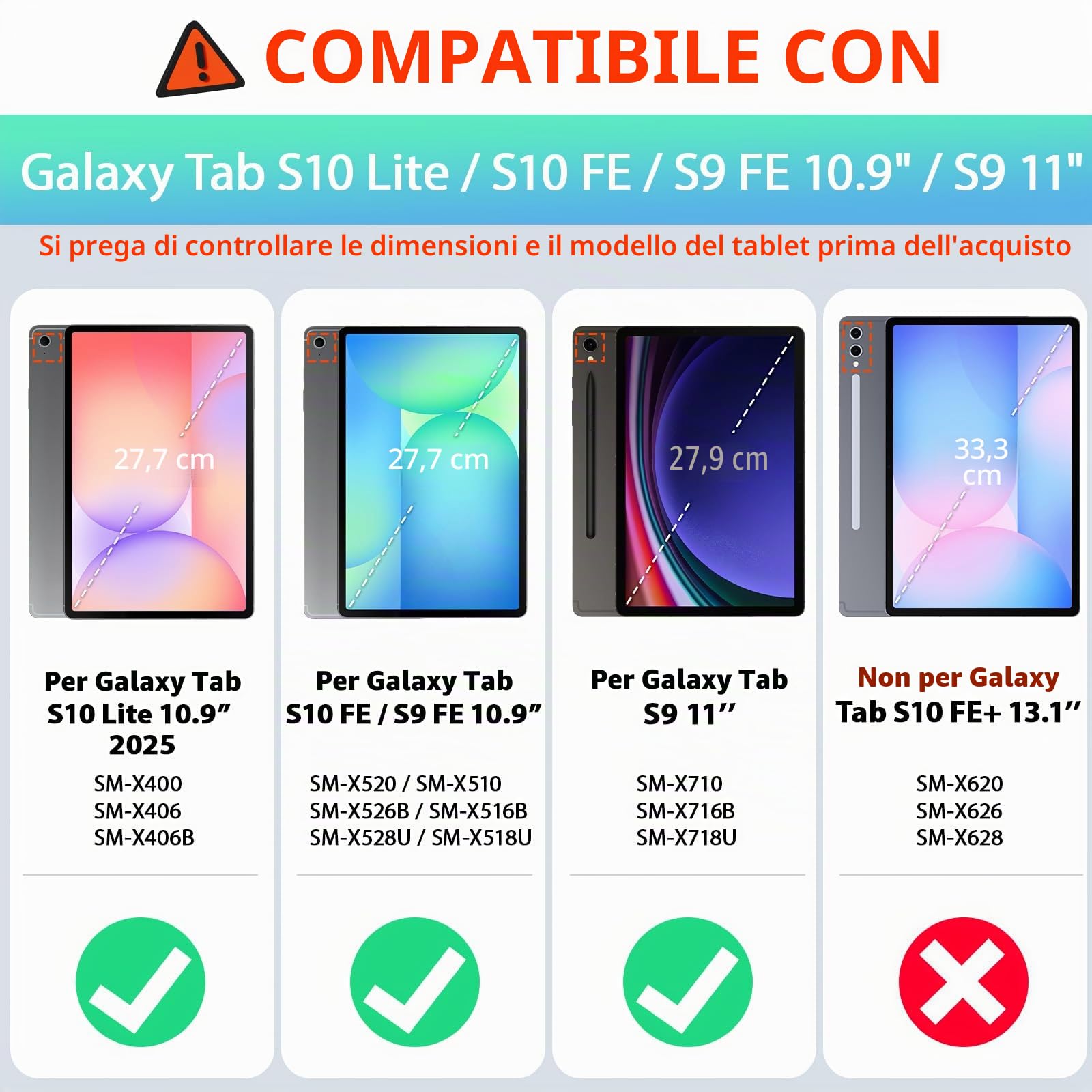 SEYMAC Custodia per Samsung Galaxy Tab S10 Lite / S10 FE 10.9" / S9 FE 10.9"/ S9 11 Pollici, Custodia Antiurto con Pellicola Protettiva, Supporto Girevole a 360°, Tracolla, con Portapenne, Nero