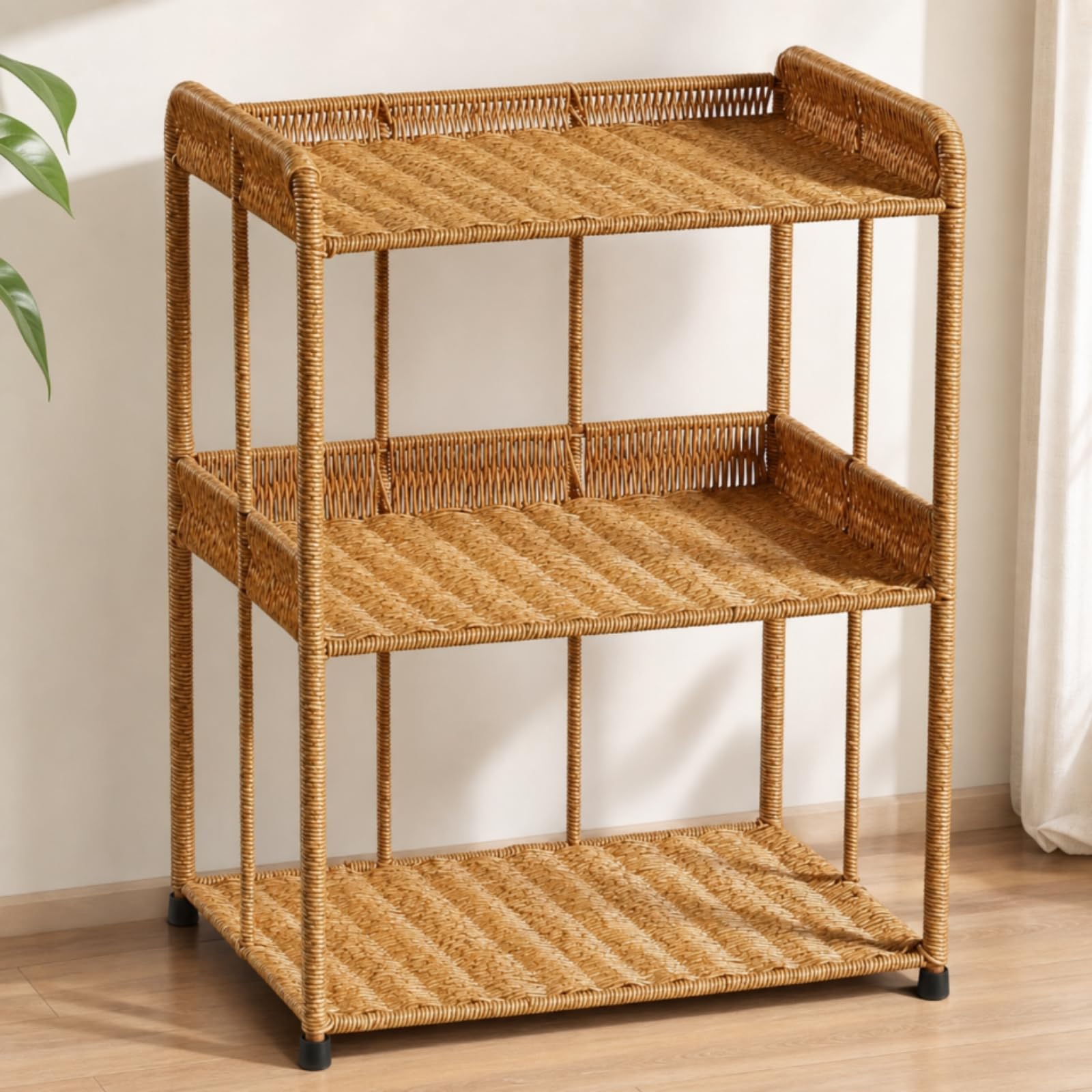 Comodino con Cassetti Rustico Mobile in Finto Rattan Facile da Pulire Comodino Intrecciato per Soggiorno