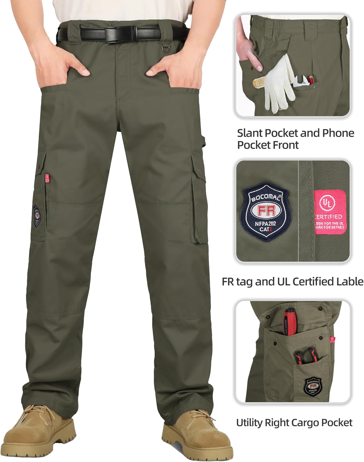BOCOMAL FR Pants for Men Cargo Flame Resistant Pants(2112&CAT2) 100% C 7.5oz Utility Fire Resistant Pants - Image 3