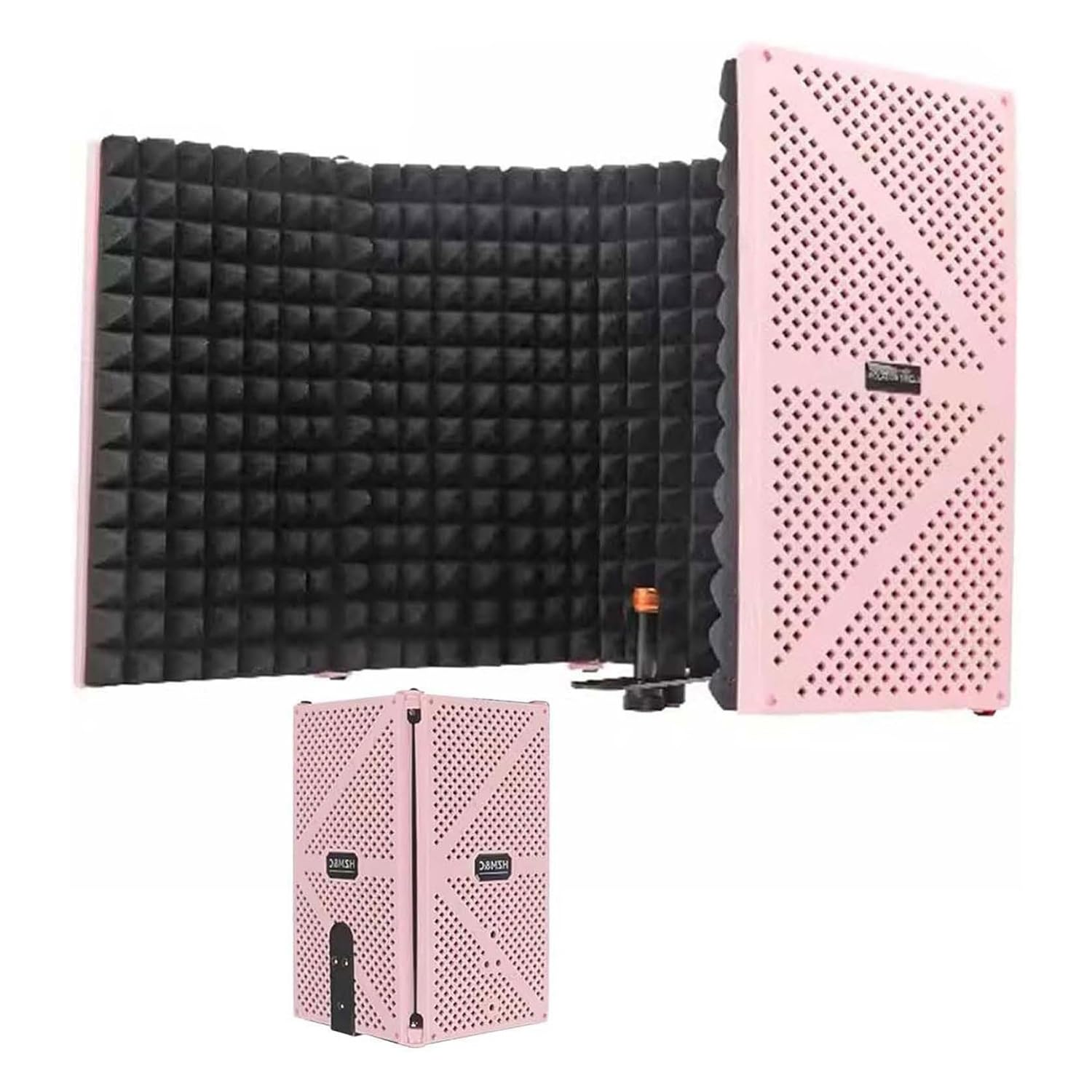 Skrzynka dźwiękoszczelna do mikrofonu, 5-panelowa, przenośna, akustyczna osłona biurkowa, składany panel izolacyjny do wokalu, domowe biuro, studio(Pink)