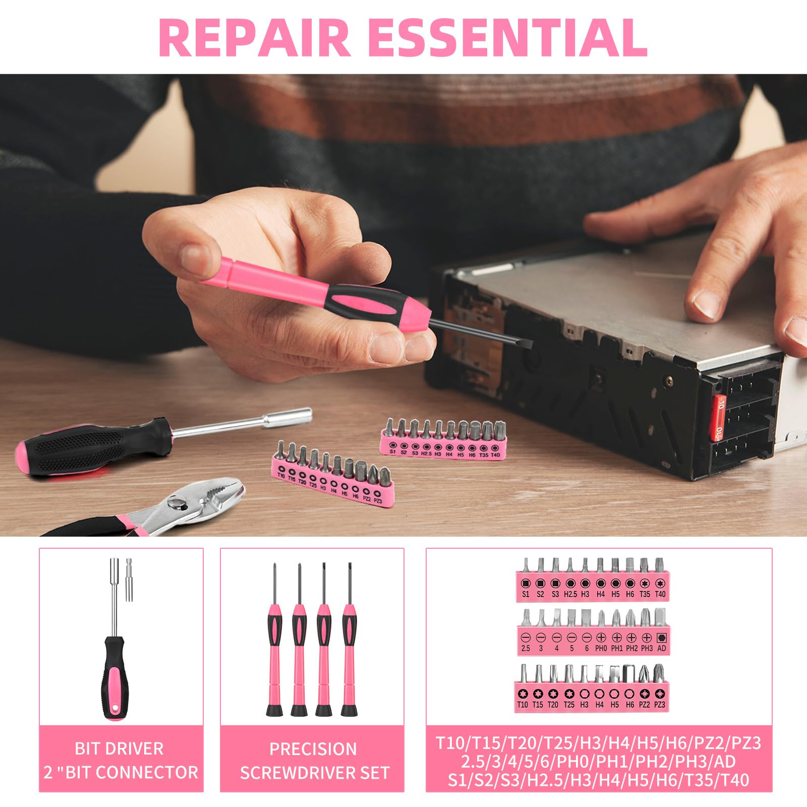 143pc Pink Household Tool Set including Toolbox Storage Case - Image 2