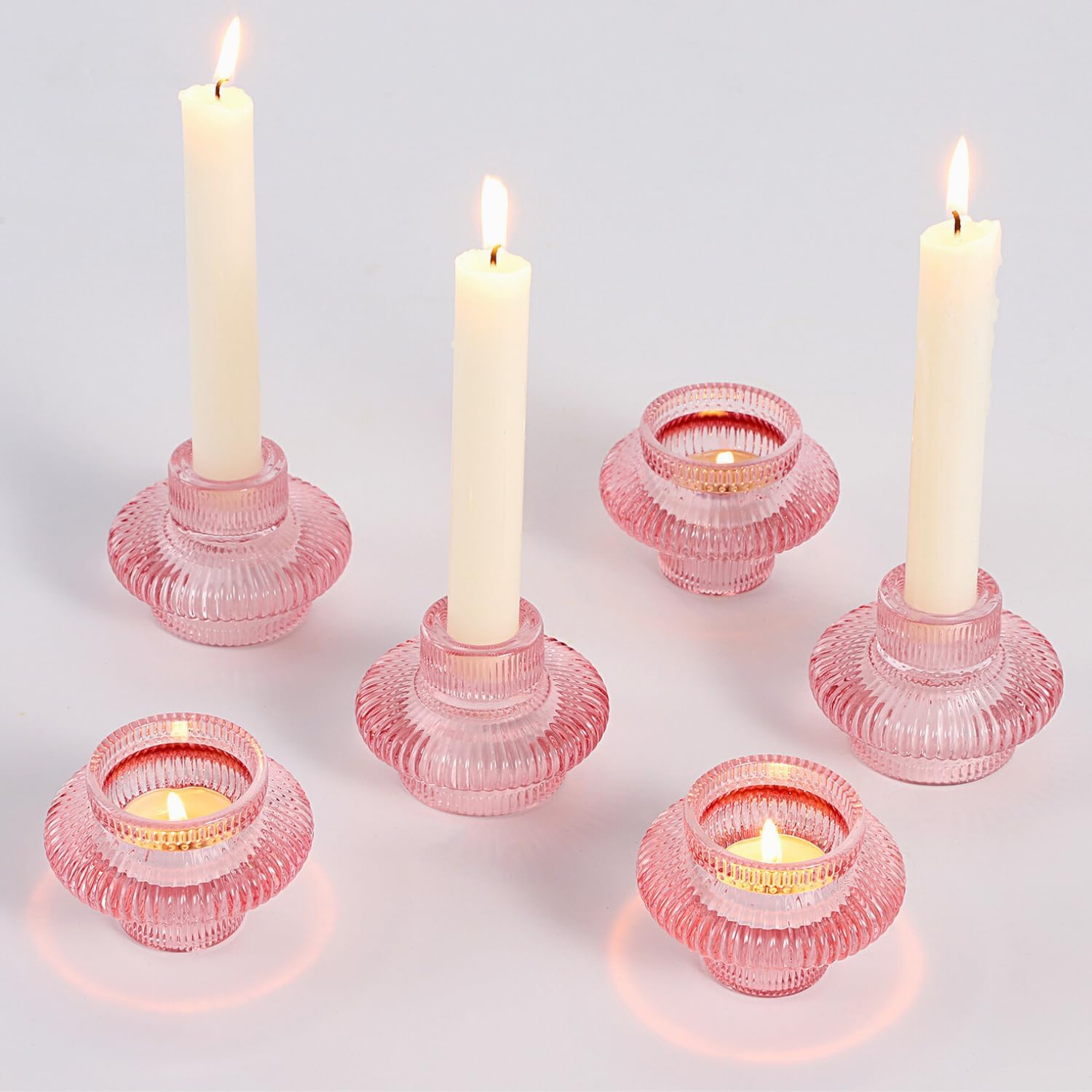 PORPAN Glass Candle Holders, Set of 6 Taper Candle Holders