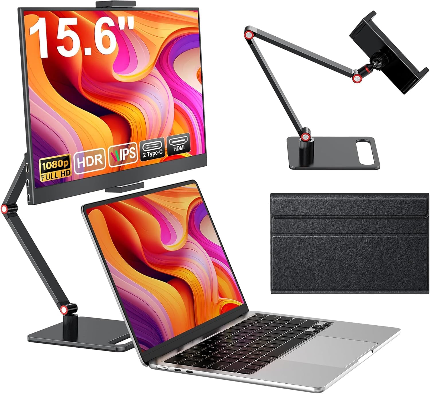 MAGICRAVEN Przenośny monitor 15,6" 1080p FHD laptop rozszerzenie monitor IPS Screen, monitor laptopa z głośnikiem, ekran do laptopa/komputera/telefonów/PS45/X-Bo z HDMI/USB C i uchwytem