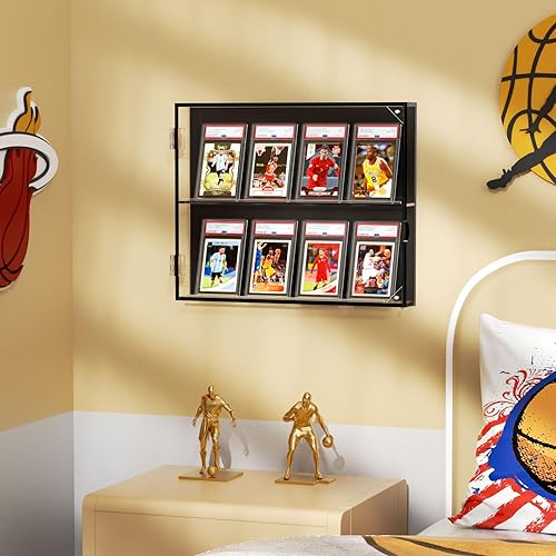 Miniatura 6 de NIUBEE Vitrina de exhibición de tarjetas de béisbol de acrílico, marco de exhibición de 8 tarjetas con montaje en pared y protección UV, vista