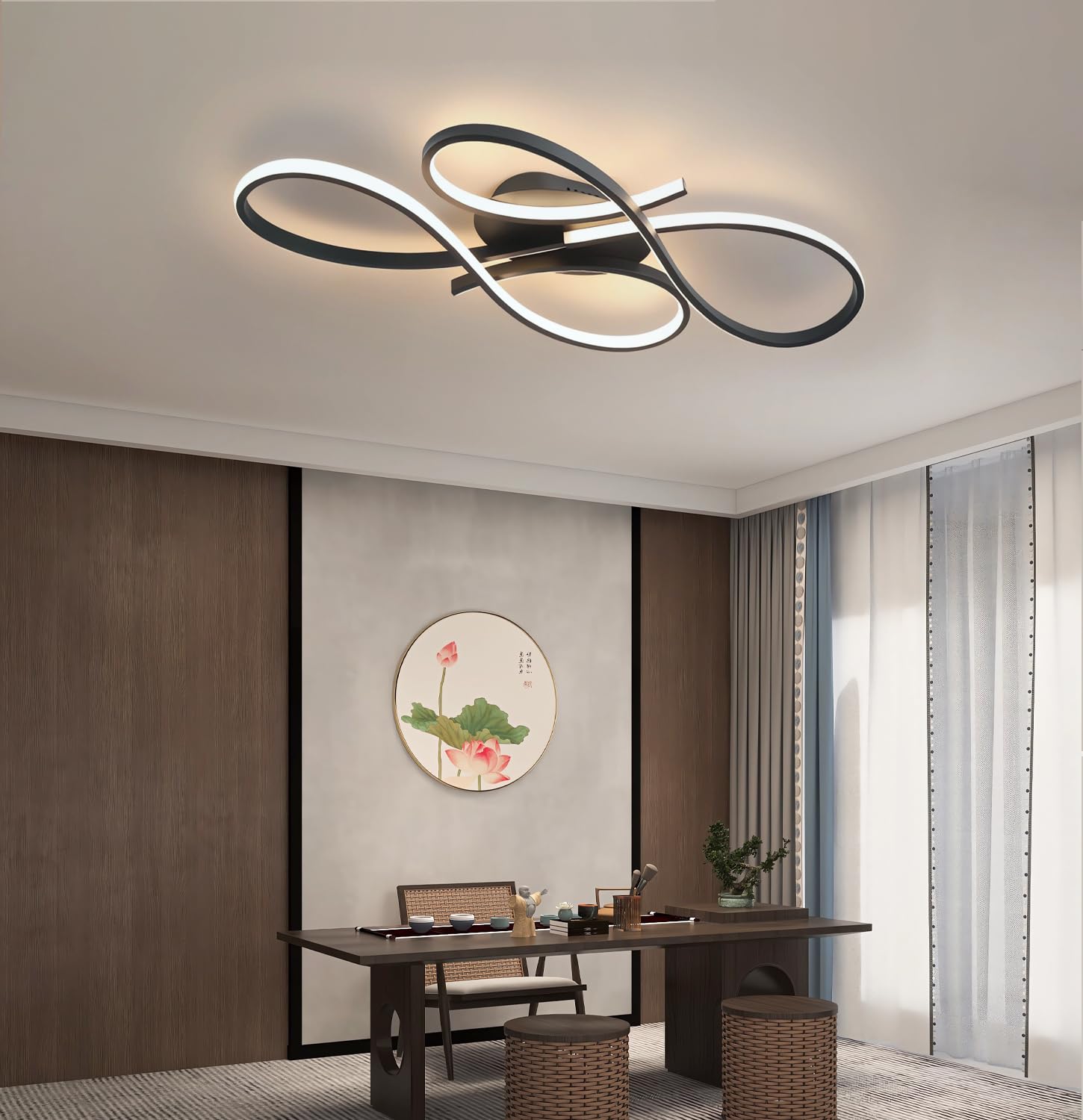 Nowoczesna lampa sufitowa LED Ściemnialne lampy sufitowe z pilotem lampy sufitowe do salonu Kreatywne oświetlenie sufitowe Lampa wisząca jadalni sypialni Lampy kuchenne (Czarny L80cm)