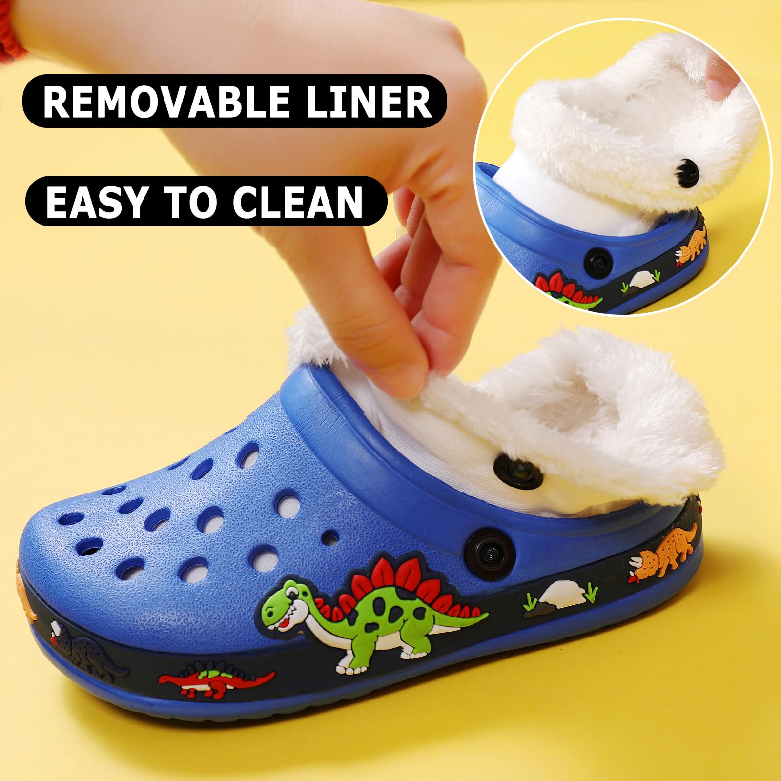 FLIOZY Kinder Zoccoli Invernali Warme Gefüttert Weichem Rutschfeste Gartenschuh Jungen Plüsch Pantoffeln Licht Hausschuhe Indoor Outdoor, Cotone Blu Royal, 30 EU