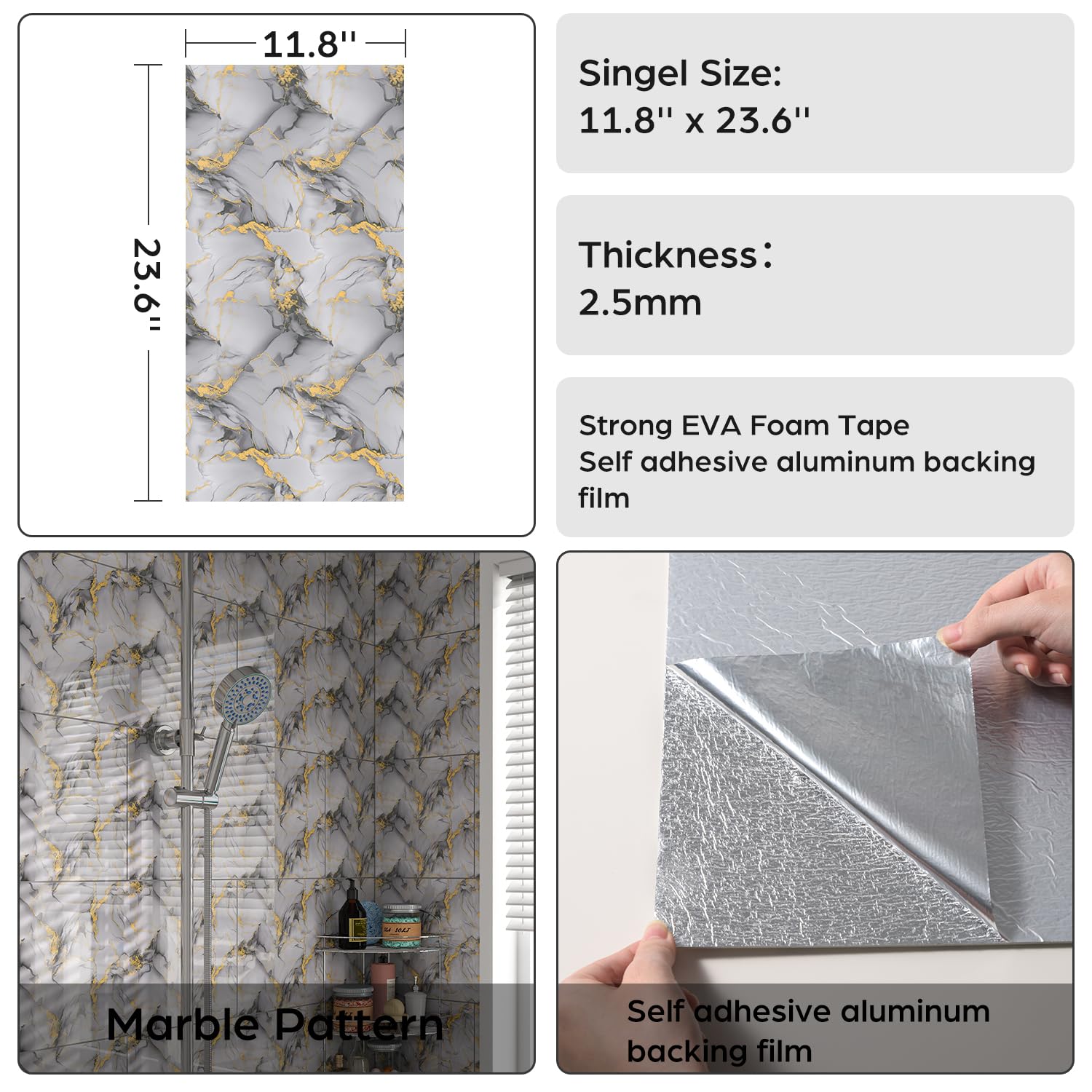 20 sztuk marmurowych backsplash do odklejania i naklejania, wodoodporne, 59,9 x 30 cm, panele ścienne PCW, marmurowe płytki piankowe PCW, tylna strona kleju natryskowego na płytkach (nie prawdziwe