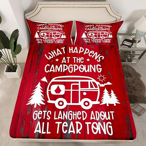 Miniatura 4 de Happy Camping - Juego de sábanas de 3 piezas para niños, adolescentes, adultos, decoración de habitación, juego de sábanas blancas de aventura al