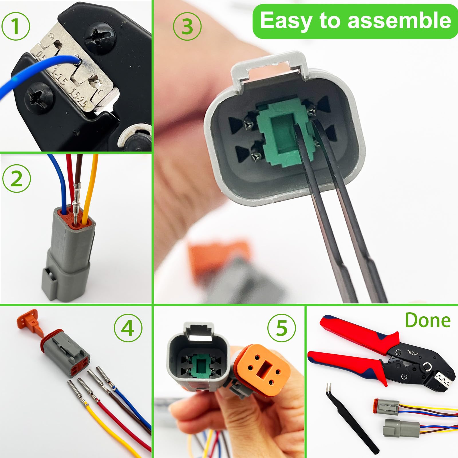 Kit Conectores 2 Vías Green Band Conector Deutsch DT Serie 2 Vías Con Contactos Banda Verde - DT2-1 - Kit Original Genuino Conectores Electricos 2 Vias - Foto 5