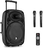 Vonyx VERVE-46 15-Inch Portable PA Speaker, 1000W Battery Powered Sound System, Wireless Mics Included, Perfect Portable PA System & Speaker With Microphone for Events, Parties, and Presentations - 1