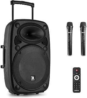 Vonyx Verve46 Enceinte Sono Portable 1000W, Enceinte Bluetooth Puissante, 2 Micros sans Fil, Poignées et roulettes de Transport, Idéale pour Vos Evénements, Karaoké, Fêtes en Extérieur