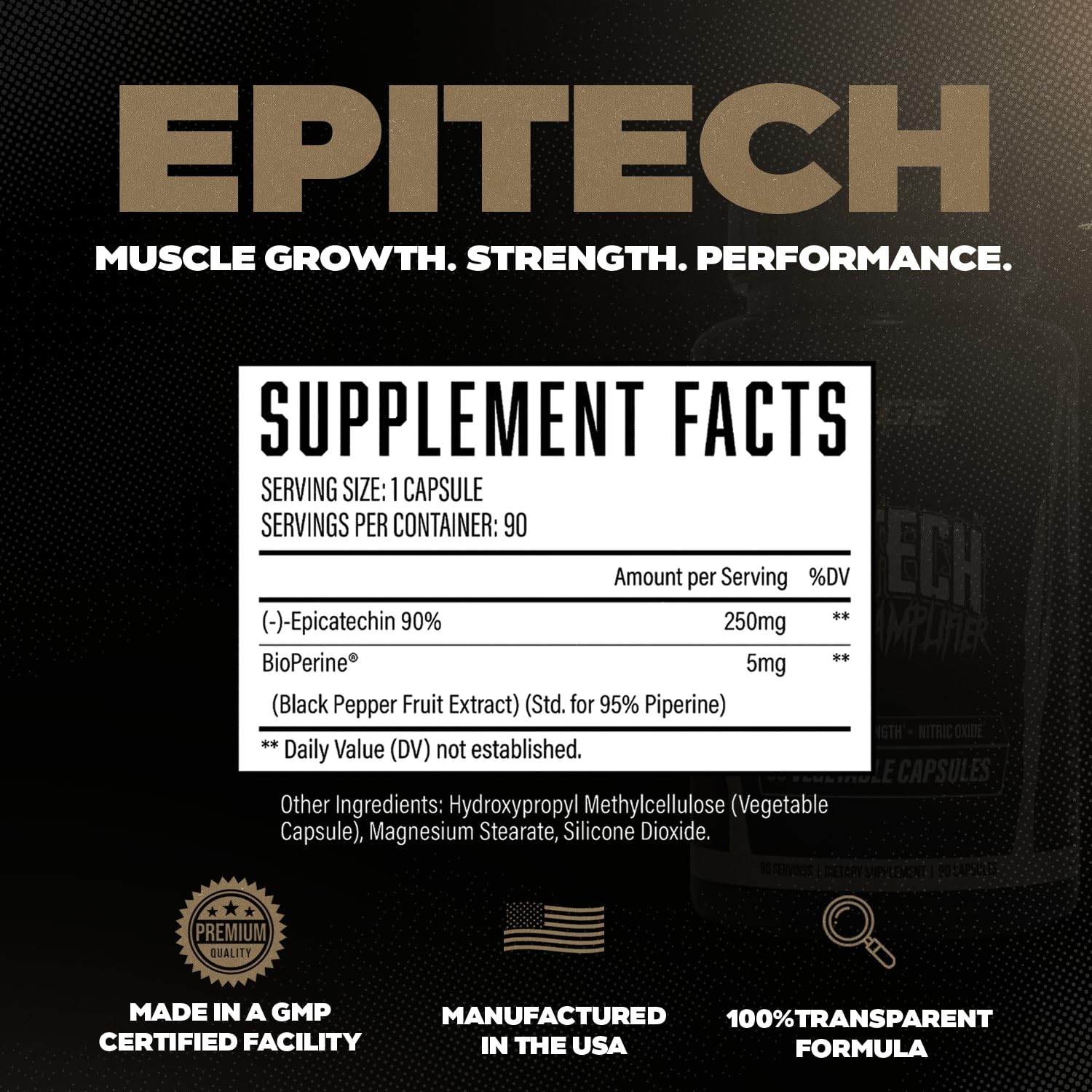 Epitech® Epicatechin Supplement – Natural Myostatin Inhibitor for Muscle Growth, Optimally Dosed, Added BioPerine® for Maximum Absorption, Boosts Endurance, Nitric Oxide & Recovery – 90 Servings — Amazon image 2