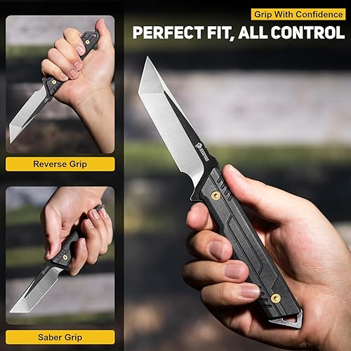 Miniatura 9 de NedFoss Cuchillos tácticos de supervivencia con iniciador de fuego y funda Kydex, cuchillo de mango de acero lavado a la piedra 440C con mango G10,