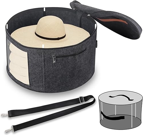 Caja para sombreros con 4 varillas estabilizadoras para mayor apoyo, organizador de sombreros redondos con tapa, ideal para viajes, almacenamiento disponible en Yaxa Peru