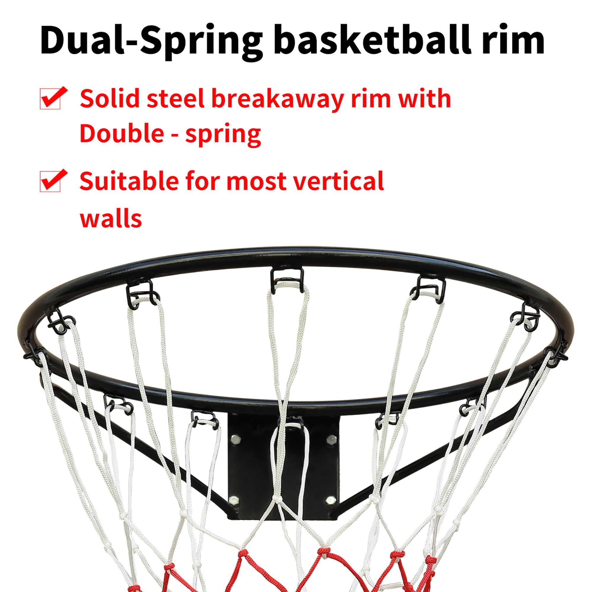 Aro de Baloncesto de Hierro con Red, para Pared, Negro, 45 cm