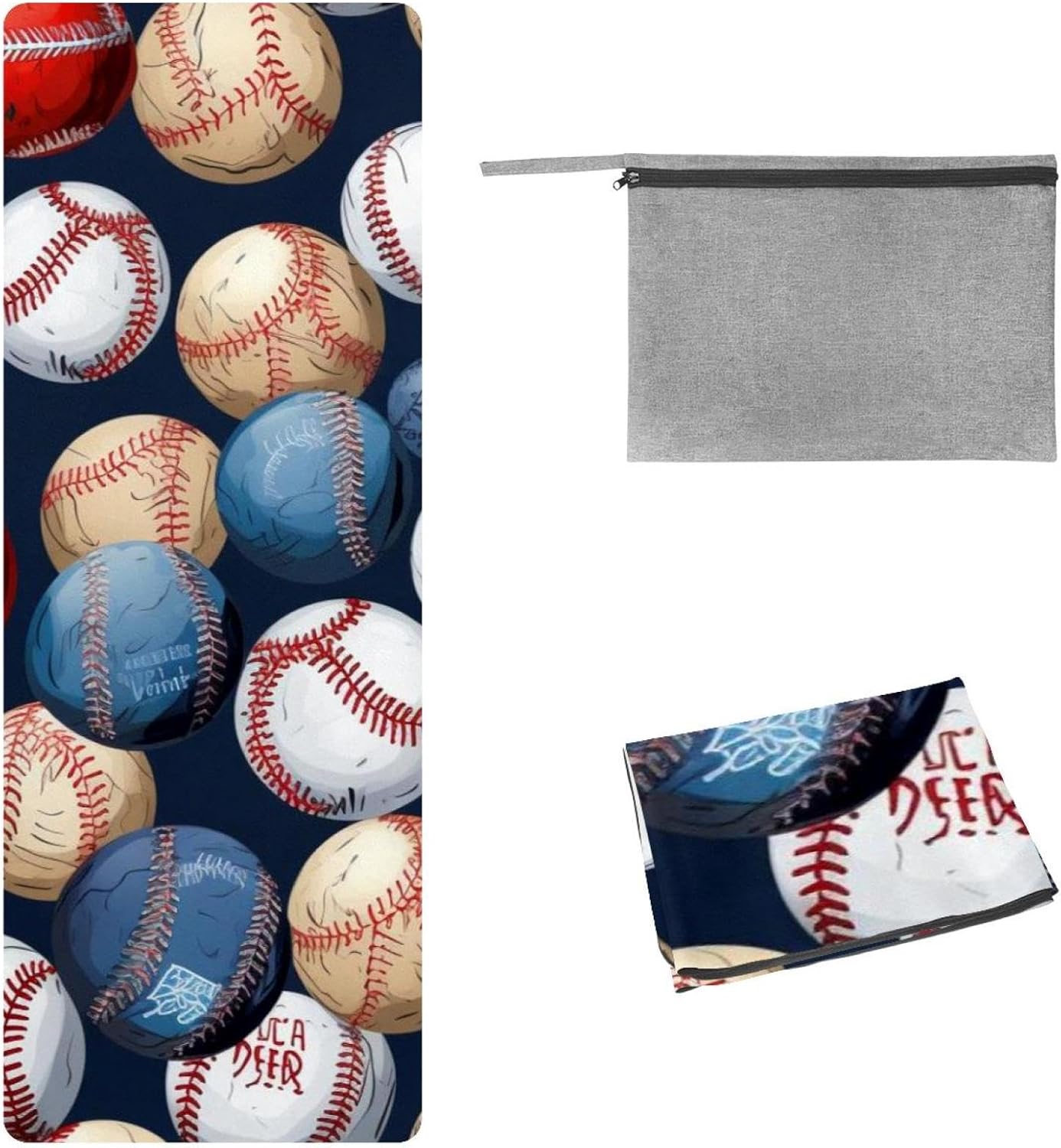 Yoga Towel, Baseball Pattern Non Slip Sweat Absorbent Hot Yoga Mat Towel for Hot Yoga, Pilates and Fitness - 72.8" x 26.8"