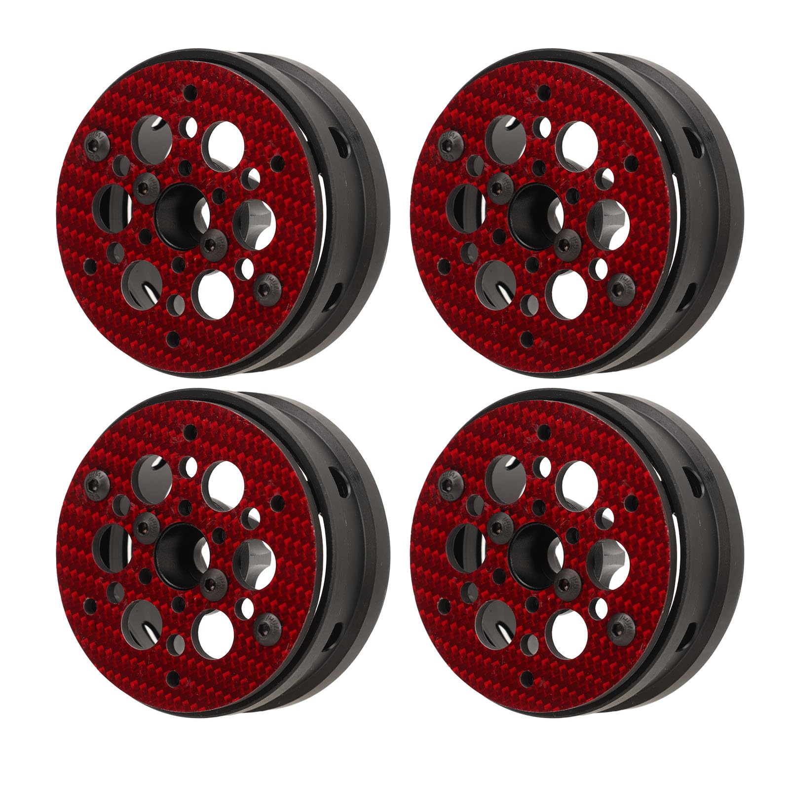 Chrees Cerchi leggeri in fibra di carbonio RC, 4 cerchi in alluminio da 1,9 pollici per auto RC 1/10 con centro in nylon, compatibili SCX10 RR10 (rosso)