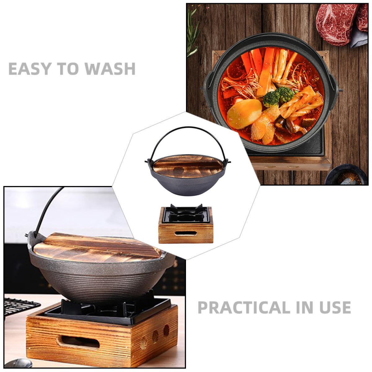 Cacerola de Hierro Fundido y Diseño Fácil de Limpiar con Acabado Antiadherente para Cocina Japonesa Adecuado para Preparar Sukiyaki en Casa
