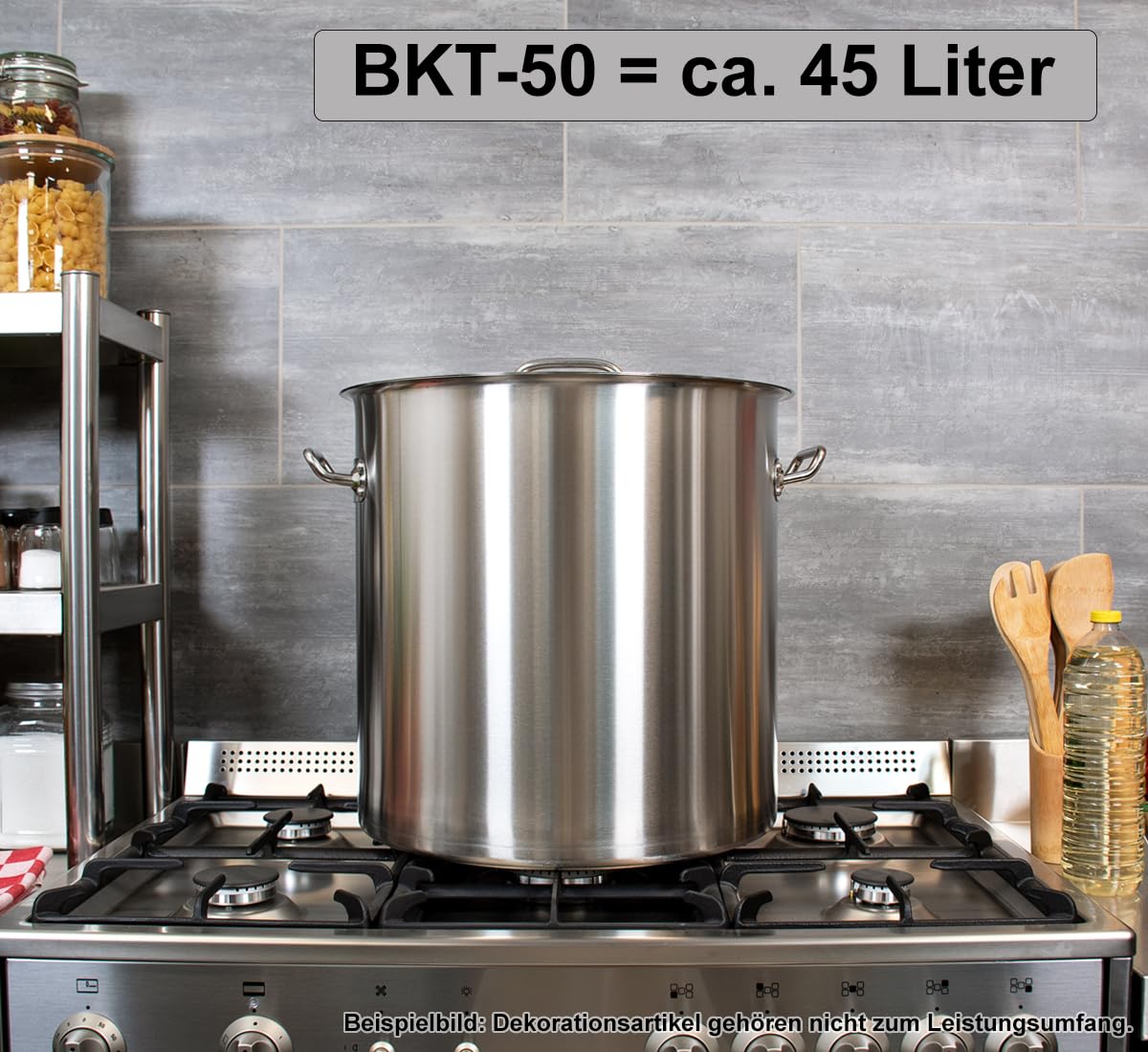 Beeketal 'BKT-50' Gastronomie Kochtopf ca. 45 Liter aus Edelstahl mit starken Griffen und Deckel, Topf für alle Herdarten geeignet (Induktion, Gas, Glaskeramik), ideal als z.B. Suppentopf