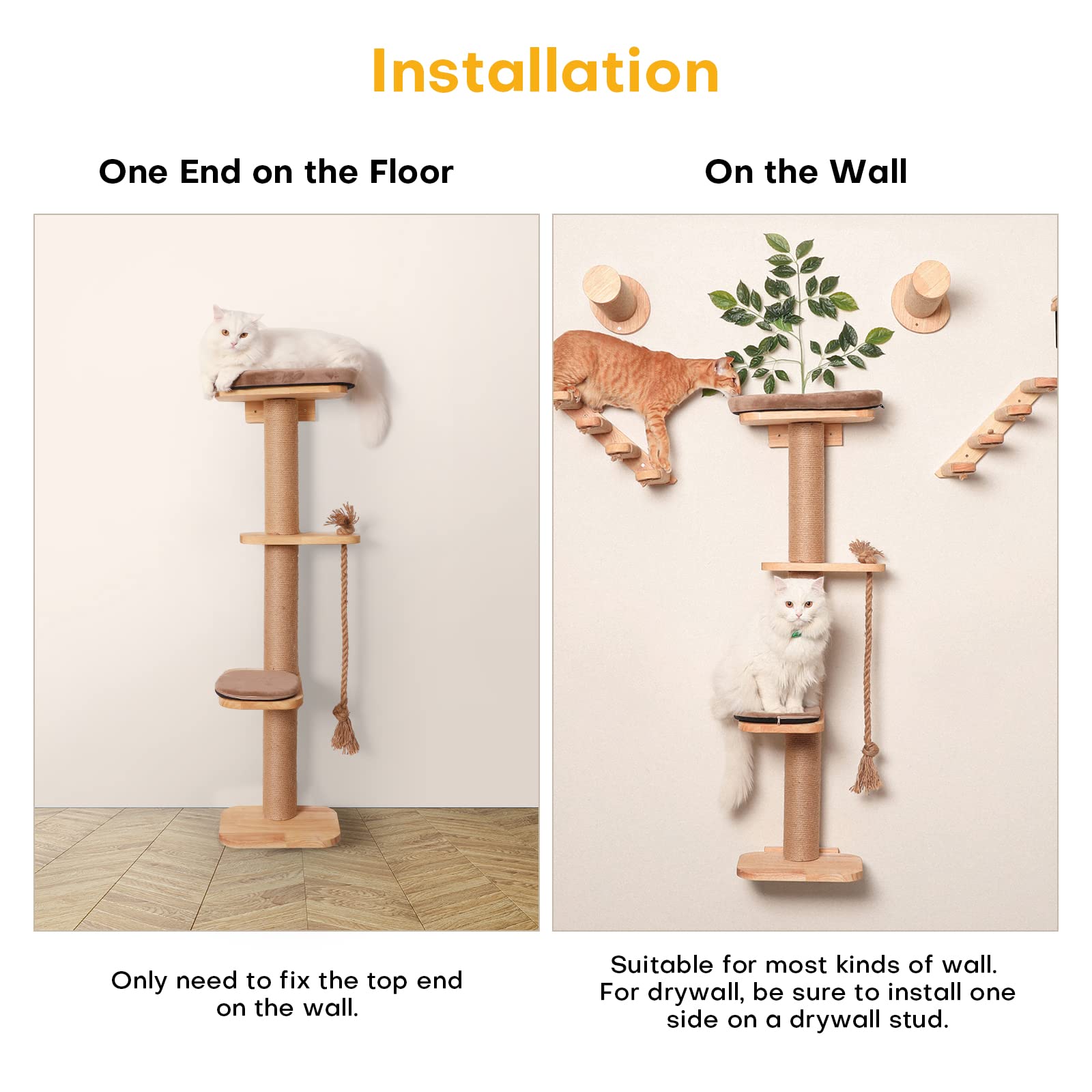 FUKUMARU Cat Scratching Activity Tree Wall Mounted, 51" Cat Scratch