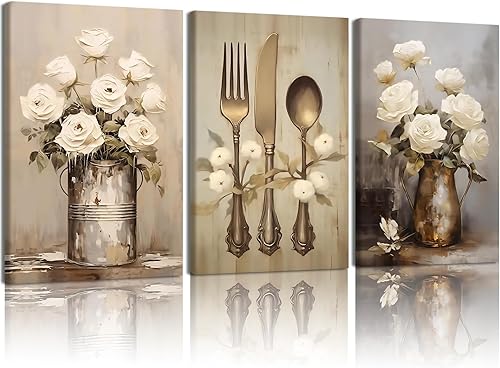 Miniatura 8 de 2 piezas de arte de pared botánico floral vintage para pared, casa de campo, naturaleza muerta, clásico, lienzo impreso, arte elegante oscuro para