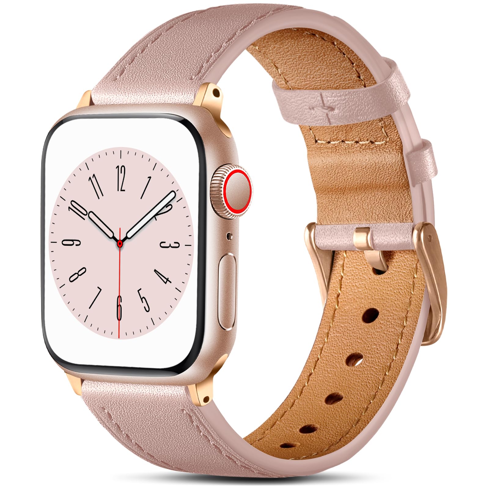 Lenrao Bands Compatible with Apple Watch Band 40mm 38mm 41mm 42mm 44mm 45mm 49mm Women Men, Top Grain Genuine Leather Wristband Strap for iWatch Series 10 9 8 7 6 5 4 3 2 1 SE Ultra 2 (Brown/Rosegold)