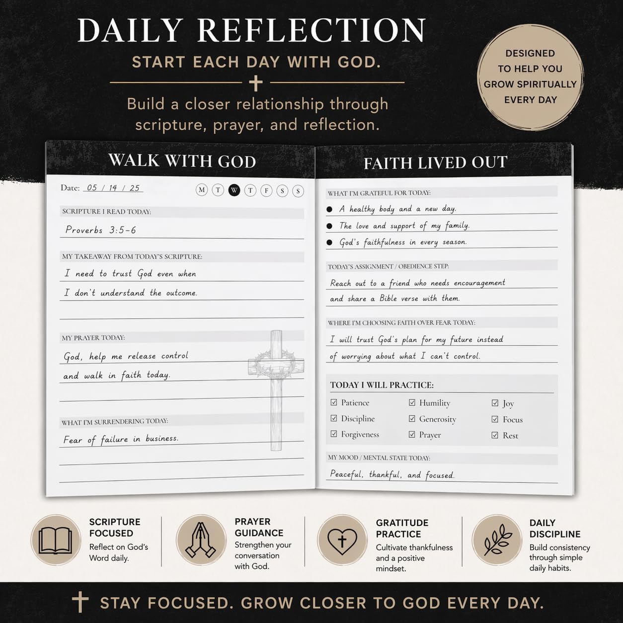 Bible Study Journal – Guided Prayer Journal with Daily Scripture Prompts & Reflections – Premium Leather Christian Gift for Faith & Spiritual Growth