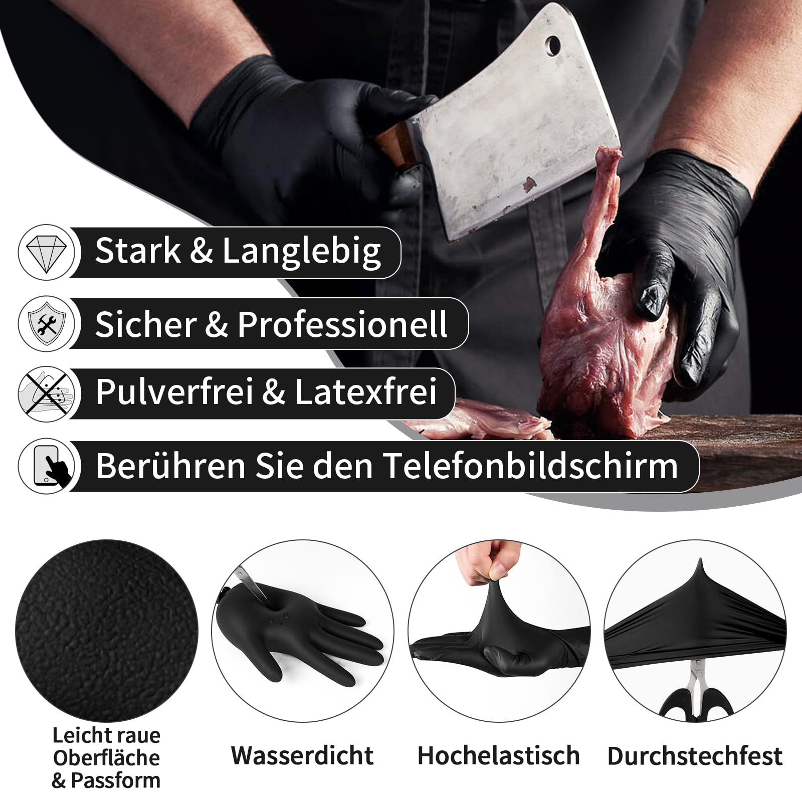 FINITEX Schwarz Einweghandschuhe 1000Stk, L Einmal Handschuhe Nitril Einweg Puderfrei Latexfrei Lebensmittelqualität Reinigung Medizinische Untersuchung, 5mil