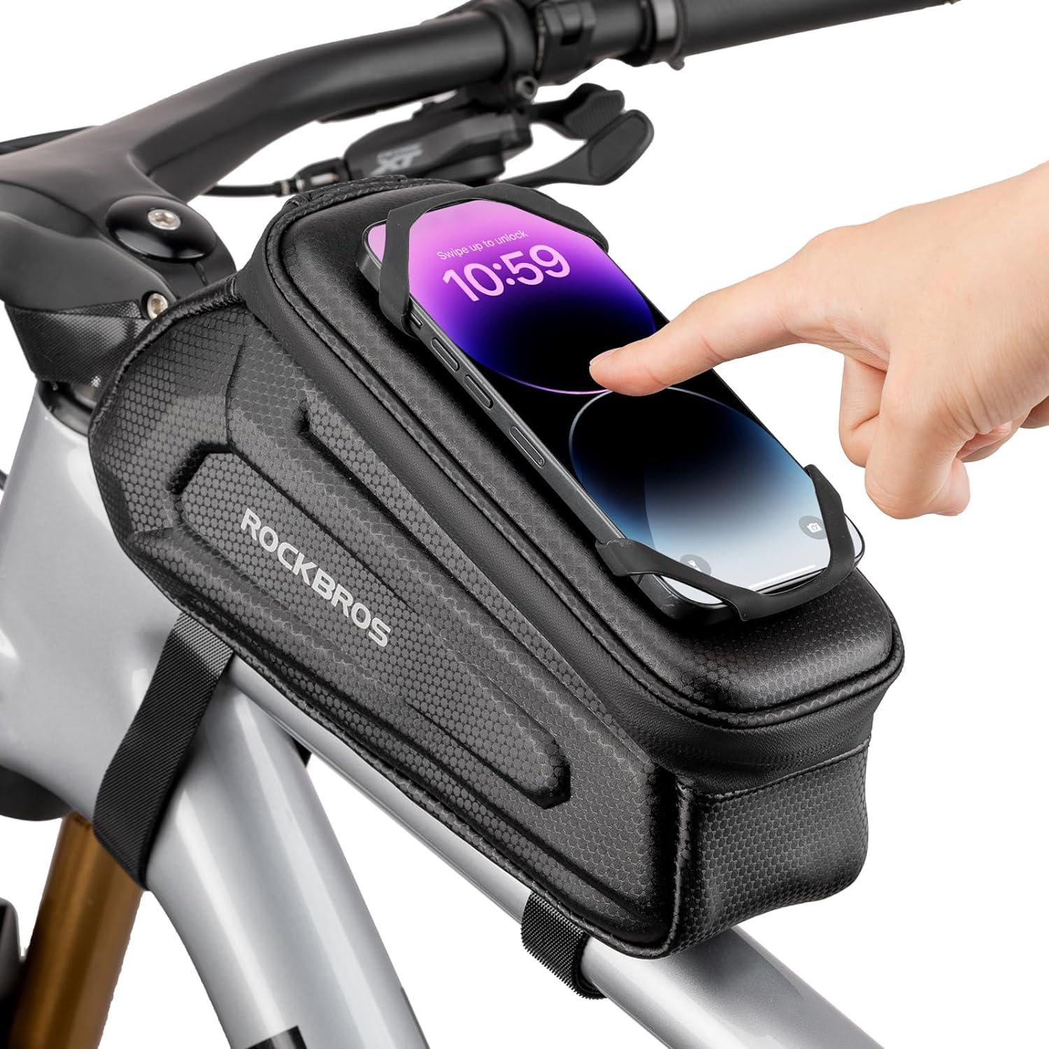 ROCKBROS Borsa da testa per telaio della bicicletta, supporto per telefono cellulare per mountain bike e bici da strada, compatibile con telefoni sotto i 6,5 pollici, capacità 1,5 l