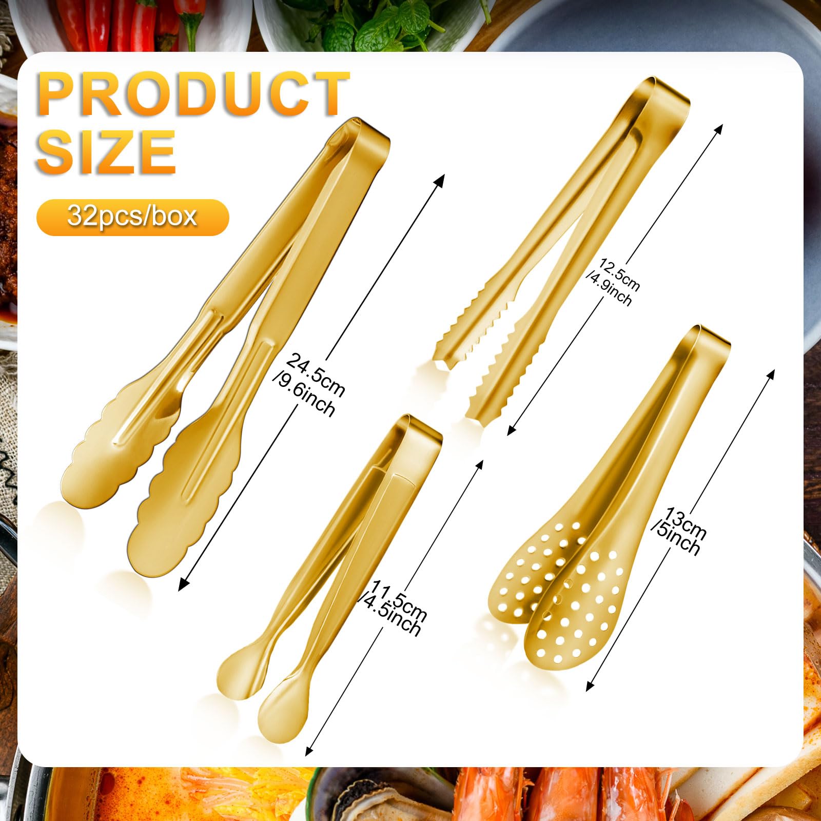 Mumufy 32 mini pinzas para servir bufé, utensilios de acero inoxidable, pinzas pequeñas para catering, cocina, aperitivos, té, fiesta, café, comida, ensalada de hielo, barbacoa, galletas, azúcar, 4