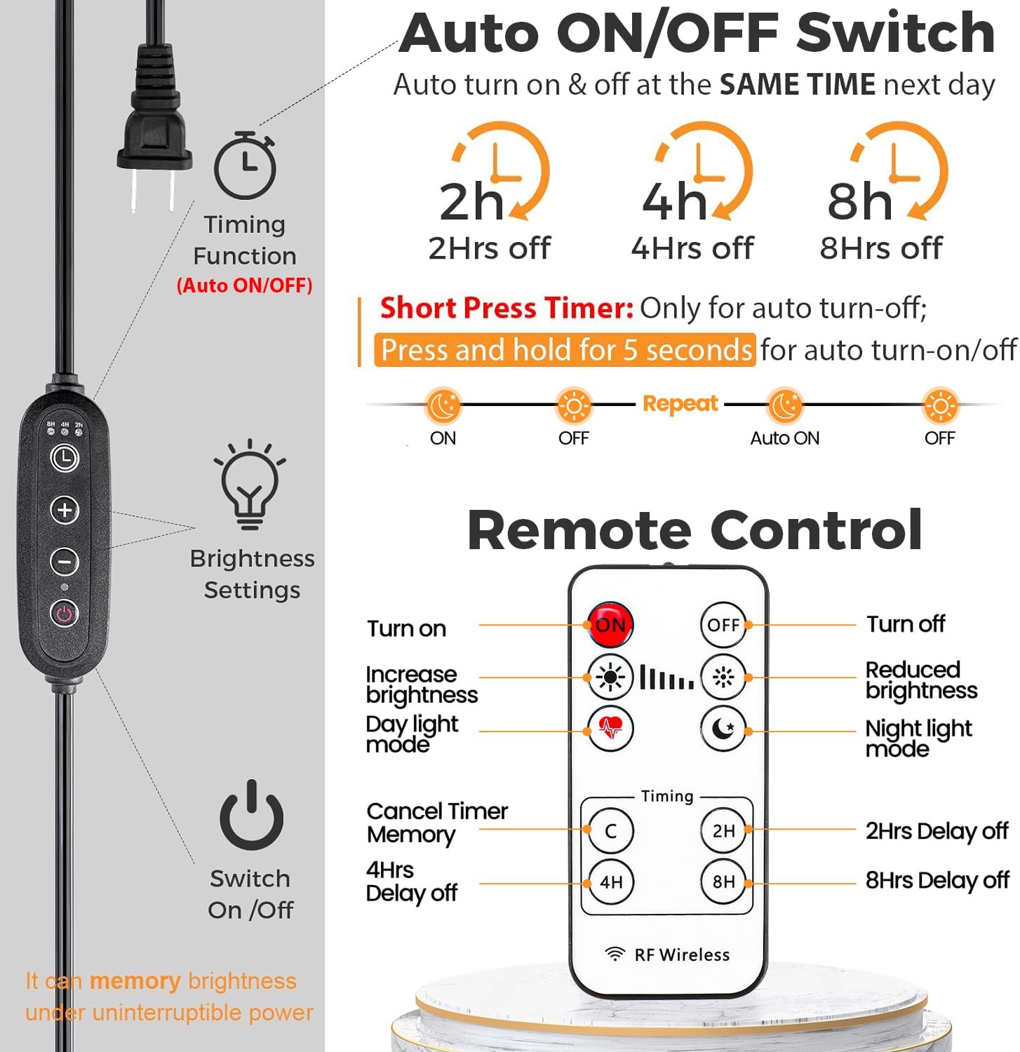 Zoomable LED Spot Lights Indoor Uplighting with Remote & Timer, 5W Up Lights Indoor Dimmable Plant Spotlight Uplights Accent Lighting, Floor Spotlight Lamp with 5.9FT Plug Cord - Black 2 Pack