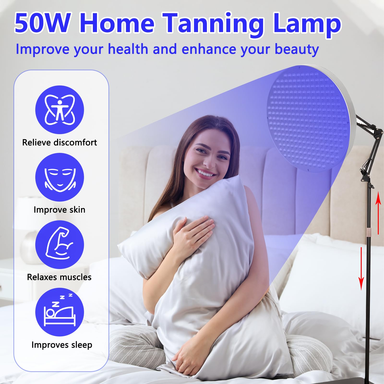 Solarium para el Hogar, 50 W 225 LEDs 460 NM Lámpara de Bronceado con Soporte Ajustable y Plegable, Bronceado Facial luz Diurna para el Hogar uso Doméstico
