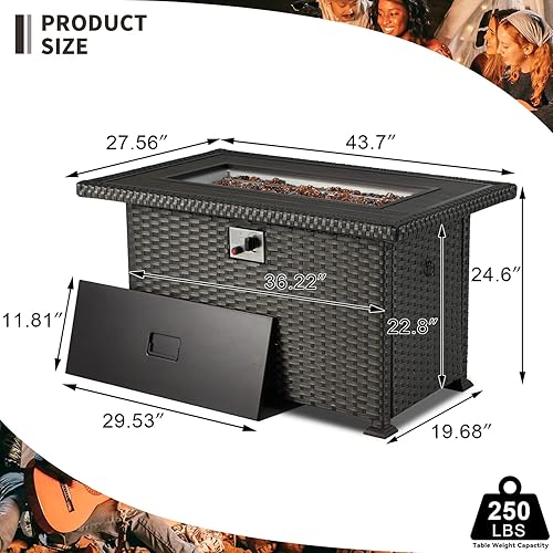 Miniatura 5 de HOMREST Mesa de fuego de gas propano para exteriores de 44 pulgadas, fogata de gas de encendido automático de 50,000 BTU con protector de viento de