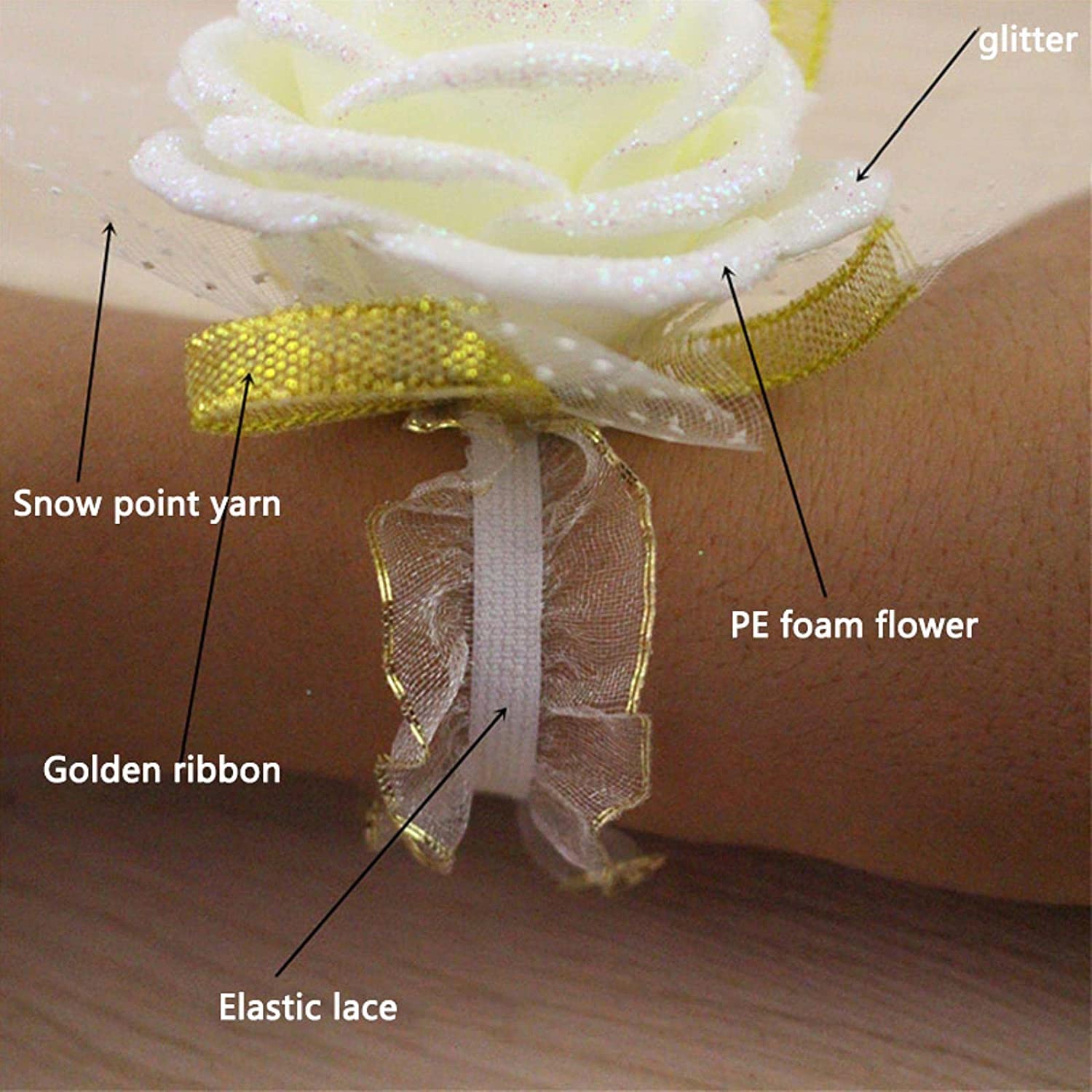 Fiori da Polso per Matrimoni, 1PC Schiuma Rosa Damigella d'Onore Polso Corsage Braccialetto Festa di Nozze Fiore Nuziale Nastro Polso(Style 15)
