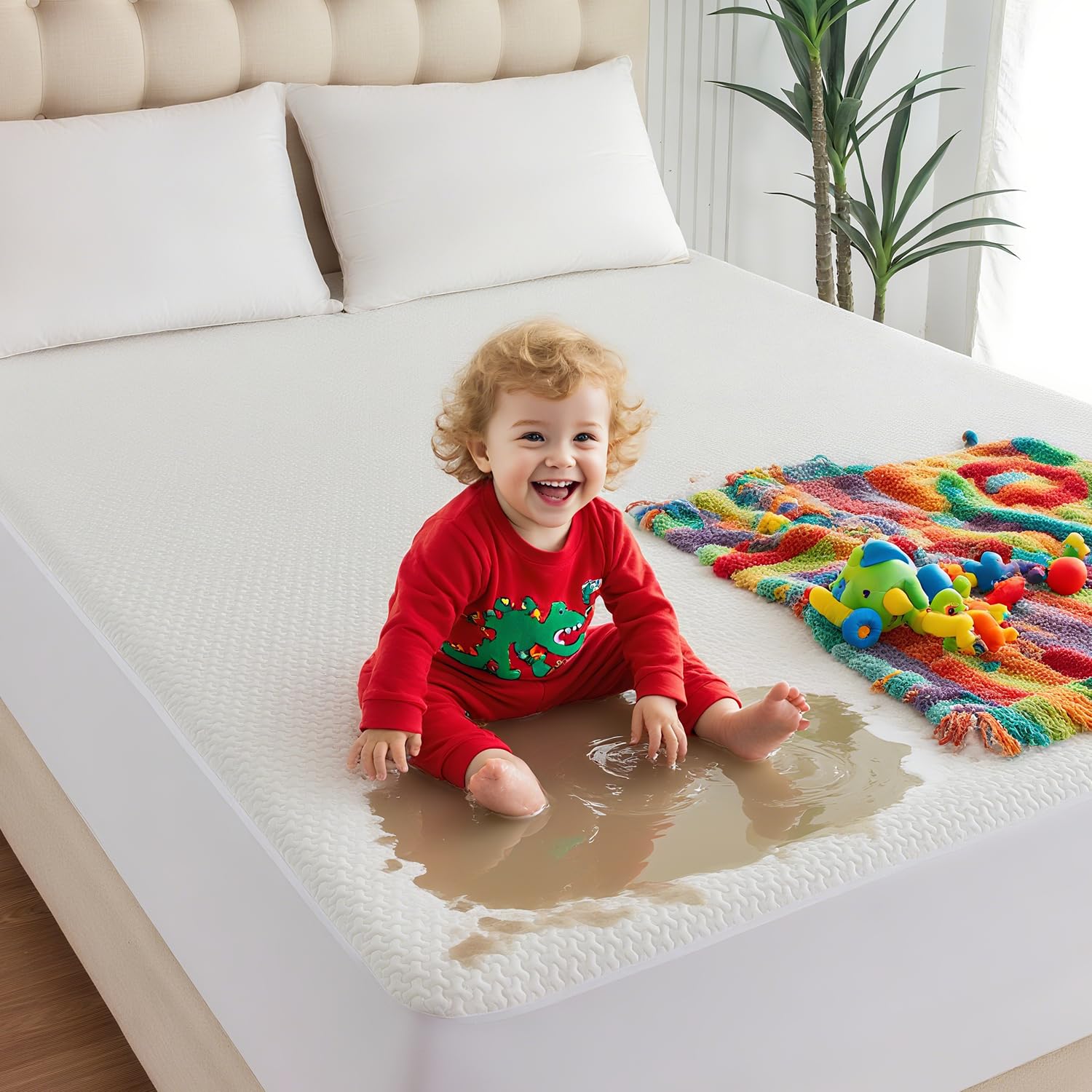 JOSOP 100% Waterproof Twin Size Mattress Protector,Soft Breathable Mattress Pad Cover,Durable & Machine Washable,14'' Deep Pocket Stretchable Fitted Sheet,Noiseless & Cooling