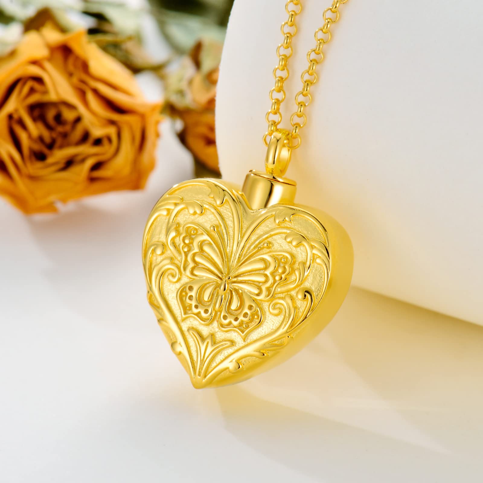 SOULMEET Gold Plated Dream Butterfly Cremation Jewelry for Ashes Heart Butterfly Urn Necklace that Holds Human Dog Cat Ashes - Image 2