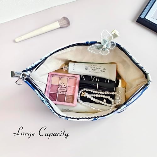 Miniatura 5 de STARDW Bolsas de cosméticos de flores para mujeres y niñas, bolsa de maquillaje de viaje, bolsa de maquillaje de lona de gran capacidad, bolsa