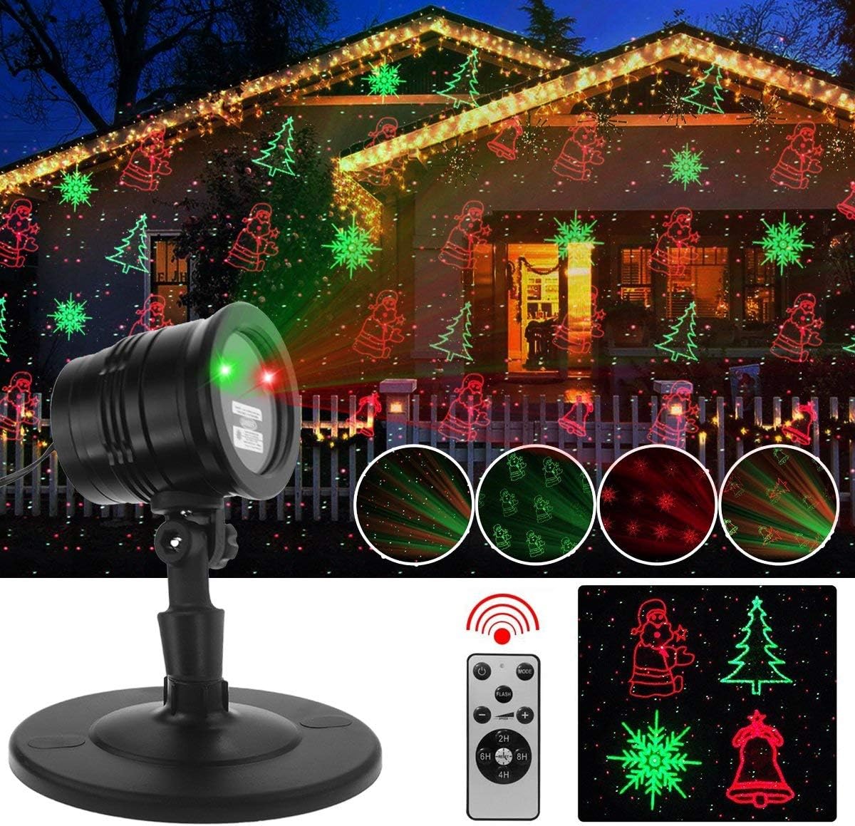 Christmas Projector Lights Outdoor, Led Christmas Laser Lights Landscape Spotlight Red and Green Star Show with Rf Wireless Remote Christmas Decorative for Outdoor Garden Patio Xmas Holiday Party - Image 2