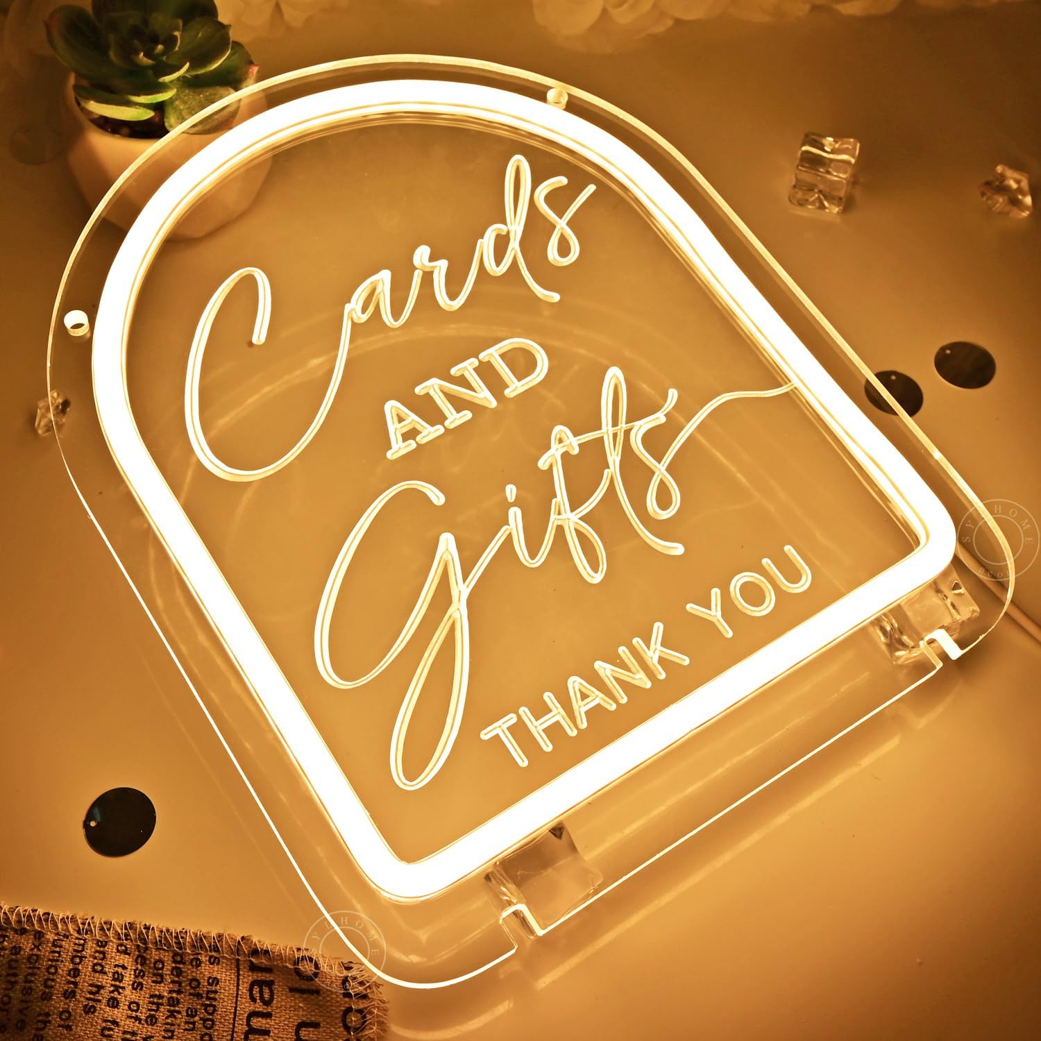 SYLHOME Cards and Gifts Thank You LED Neon Light Sign Wedding Table Stand image 2