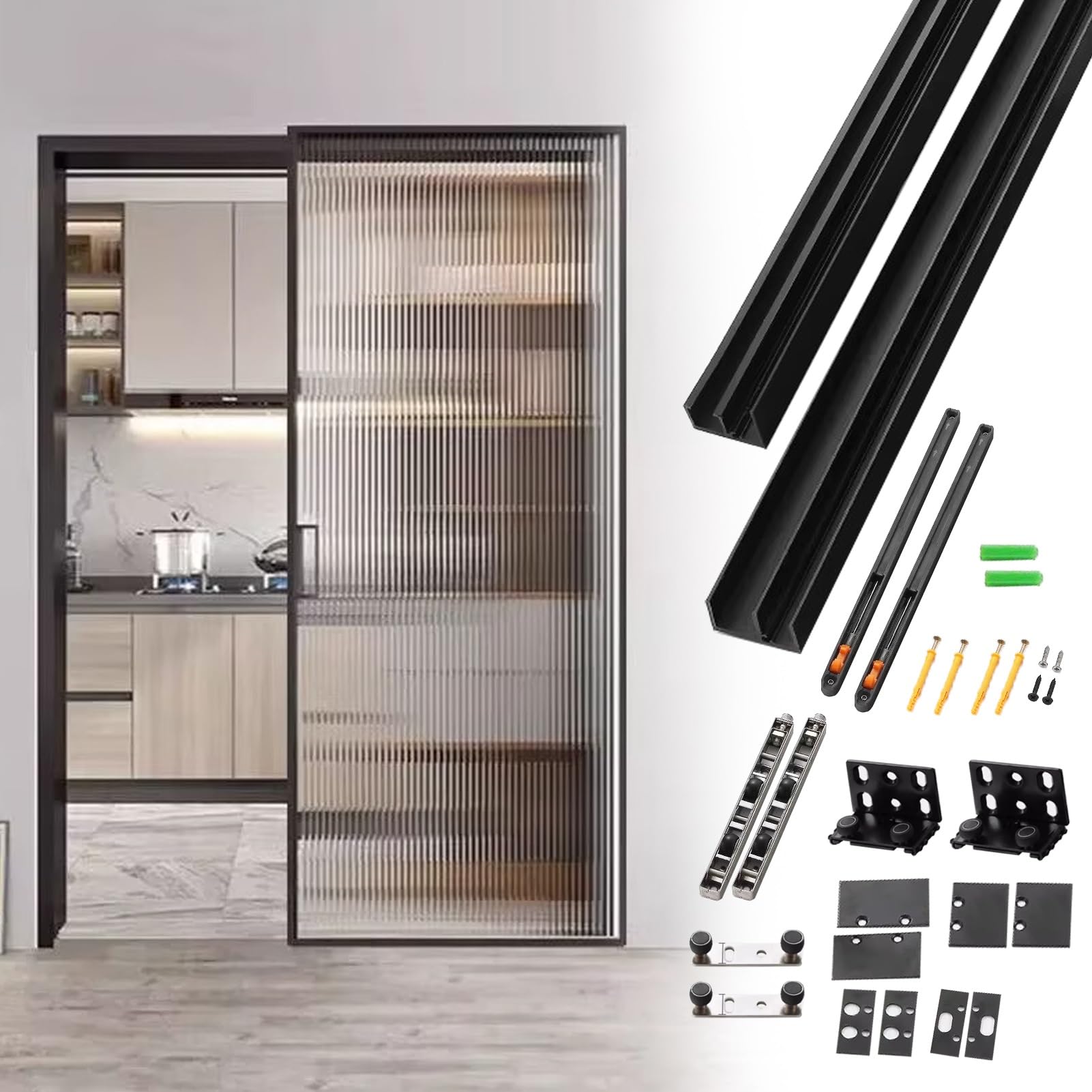 Minglez Sliding Door Kit 24 30 40 50 61 inch Trackless Ghost Sliding Door Hardware Kit, Invisible Barn Door Track for Mirrored Door/Wooden Door, Soft Close Hidden Barn Door Set(66cm/26in)
