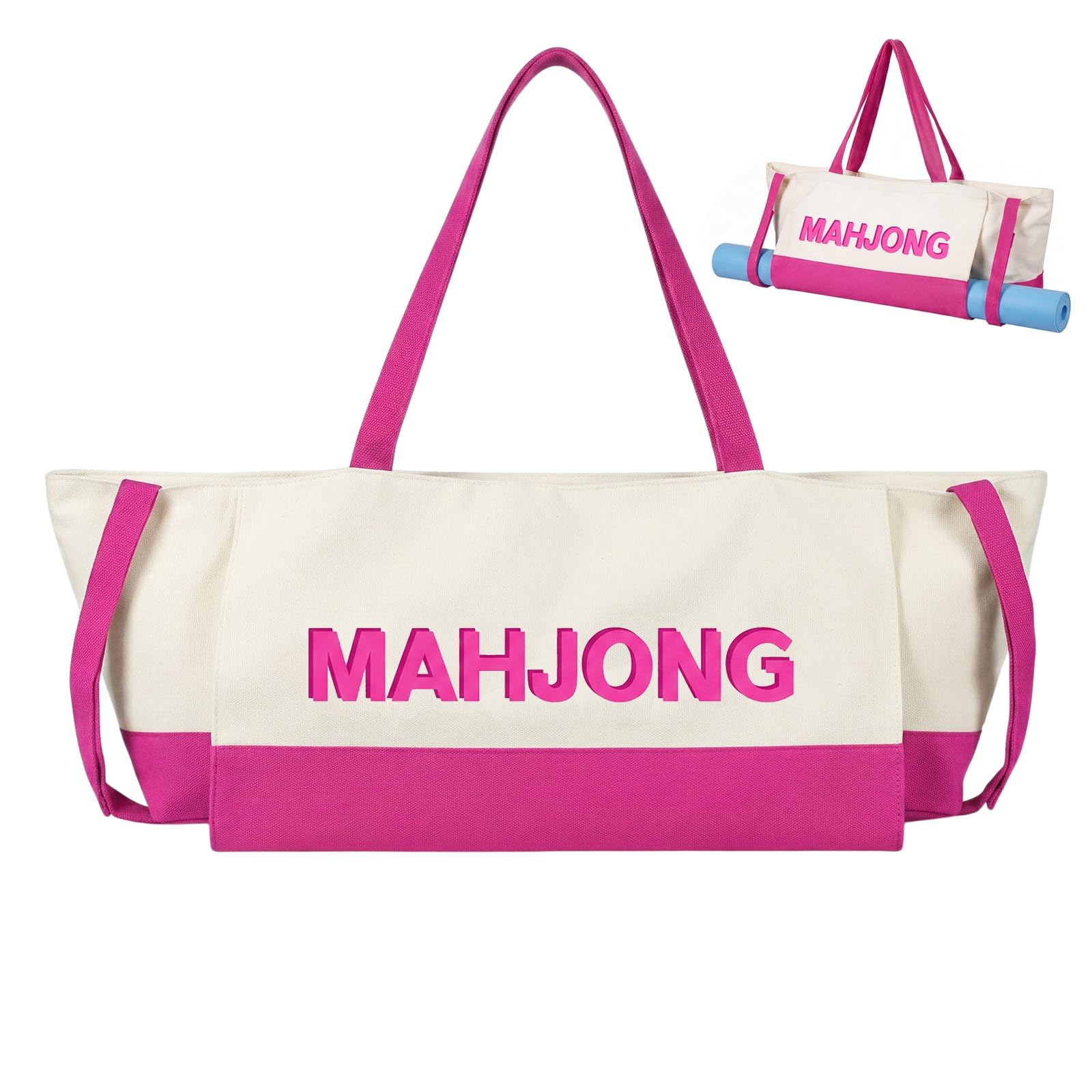 Abbylike 28"x9" Mahjong Bag for Mahjong Accessories,Beige&hot Pink,Canvas — image 1