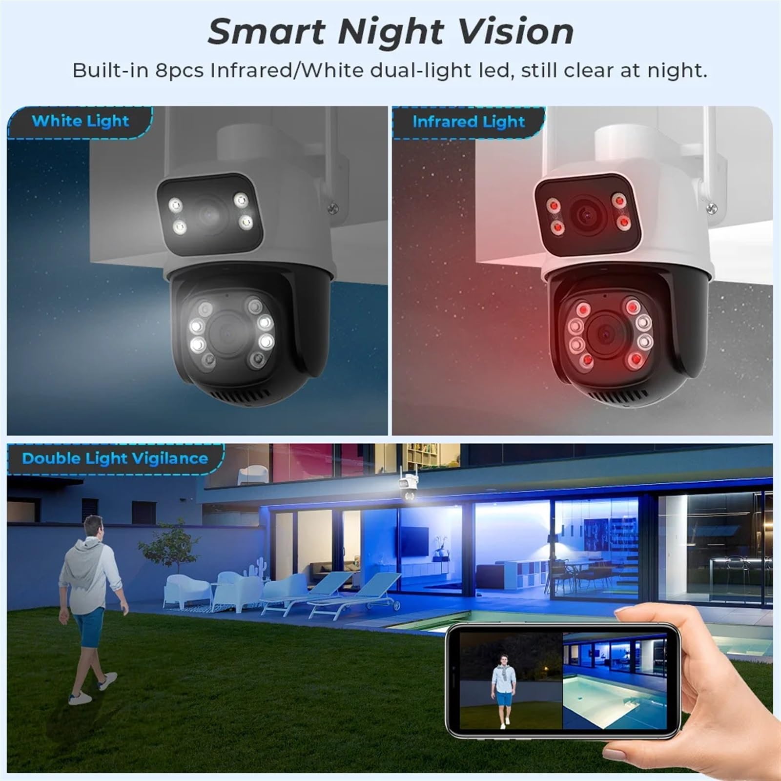 8MP 4MP podwójny obiektyw podwójny ekran kamera wodoodporny kolorowy IR Night Vision automatyczne śledzenie chmury kamery monitorujące Wykrywanie ruchu(4MP NO SD Card)