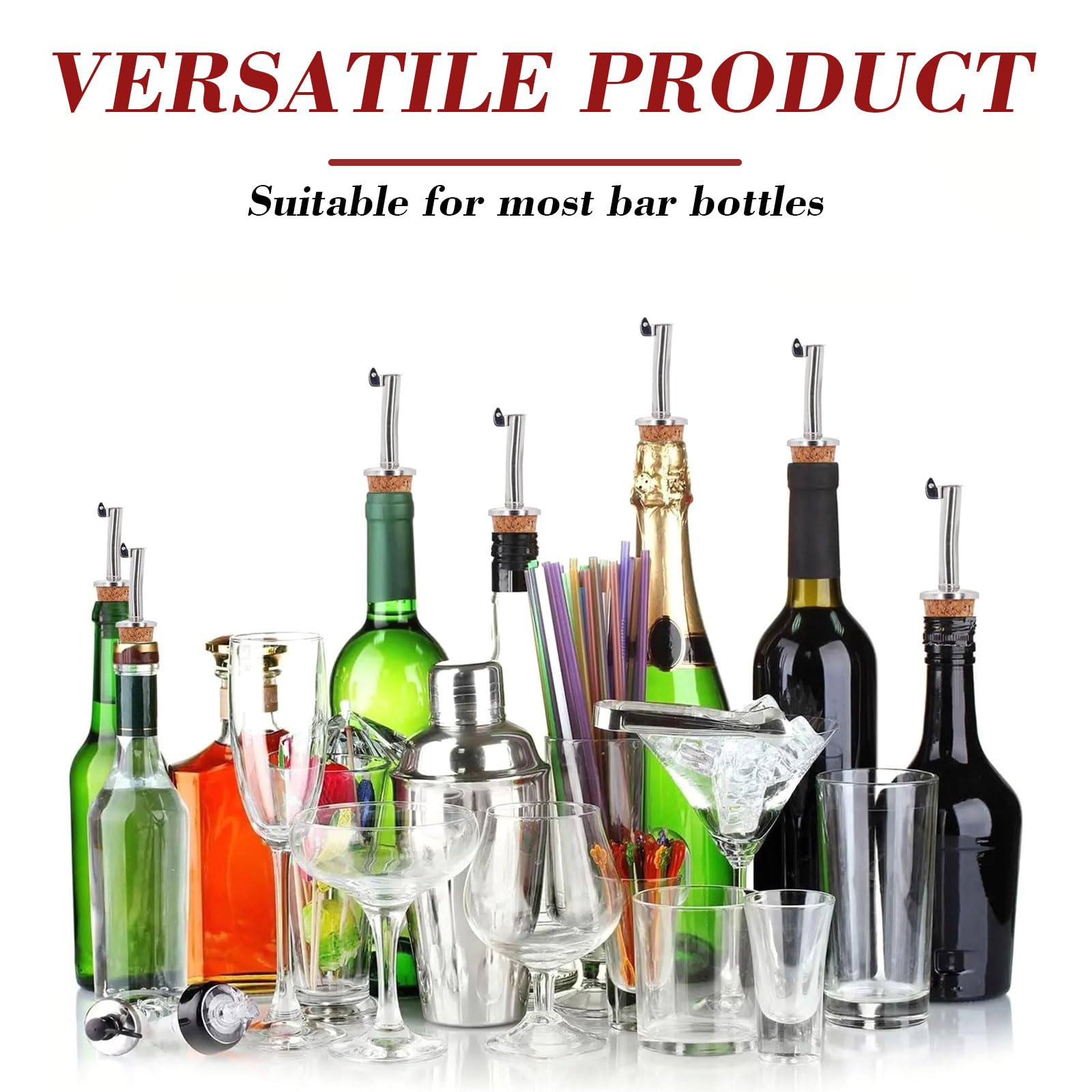 GreenOlive Set Beccucci Versatori In Acciaio Inox Per Bottiglie - Coperchio Ribaltabile Antigoccia Per Olio, Aceto, Liquori E Vino - Accessori Da Bar Eleganti