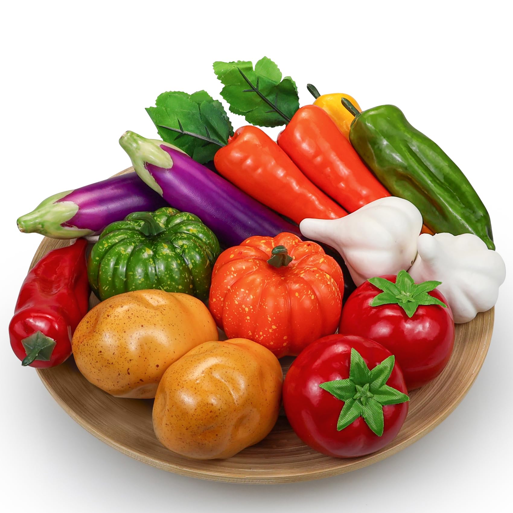 15 Pcs Artificial Vegetables, Fake Vegetables Decorative Vegetables Realistic Vegetables for Kitchen Décor, Display Vegetables Props Fake Potatoes Pumpkin Carrot Tomato Peppers